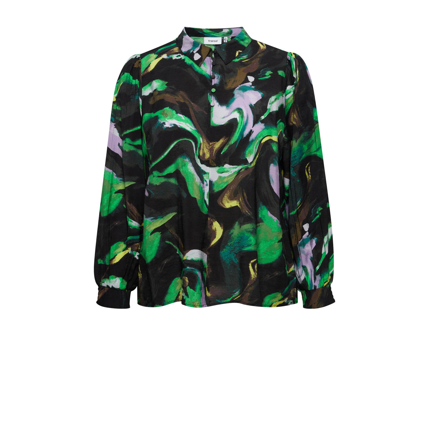 Simple Wish blouse met all over print zwart groen paars