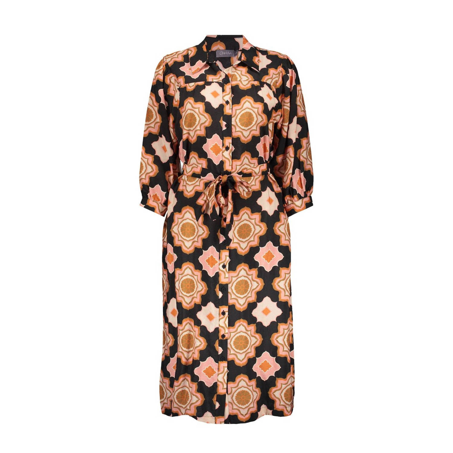 Geisha blousejurk met all over print oranje