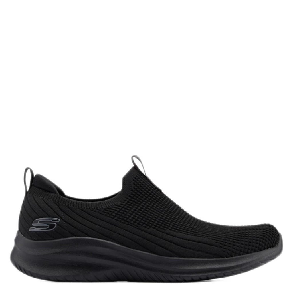 Zwarte dames Skechers slip-on sneakers van textiel