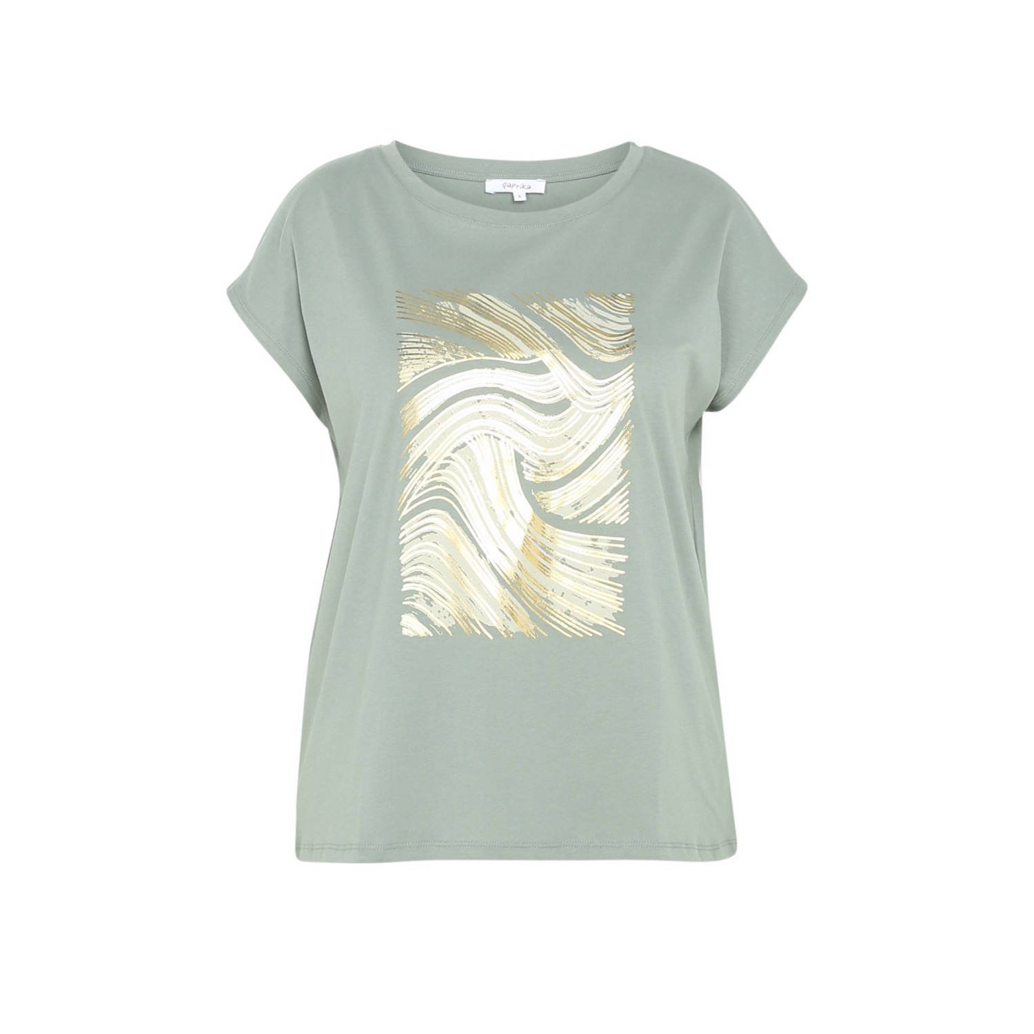 Paprika T-shirt met printopdruk groen ecru goud