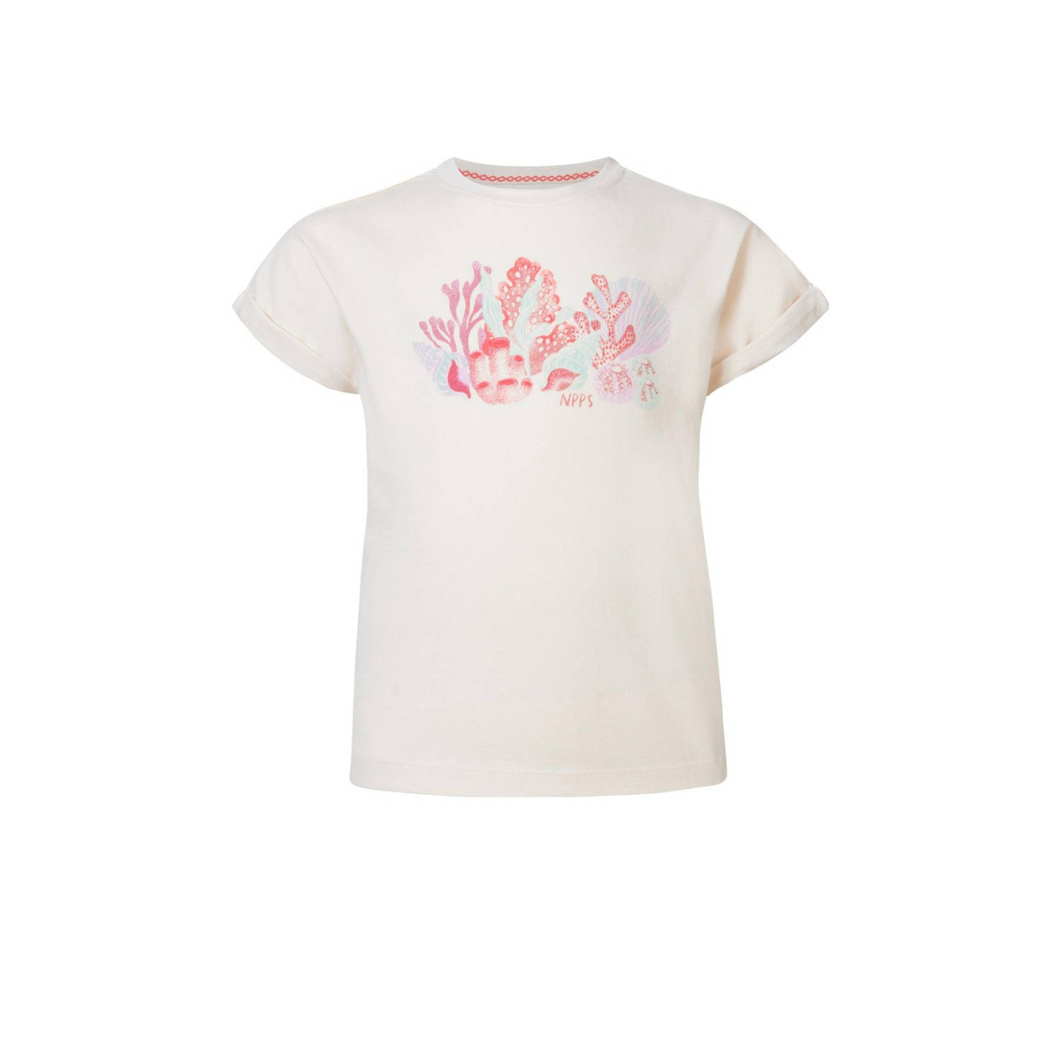 Noppies T-shirt met printopdruk wit roze Meisjes Stretchkatoen Ronde hals 104