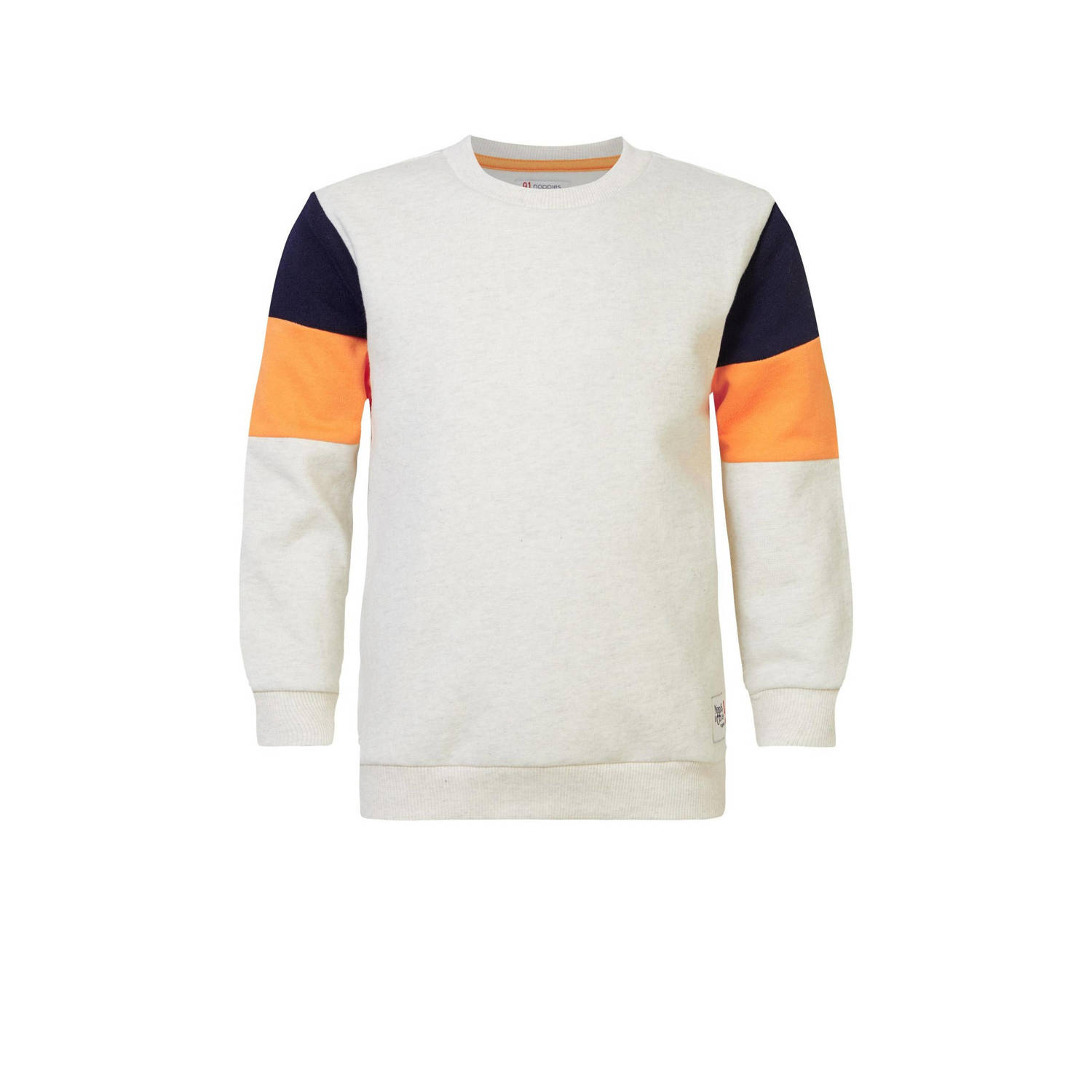 Noppies sweater met backprint ecru oranje zwart Jongens Katoen Ronde hals 140