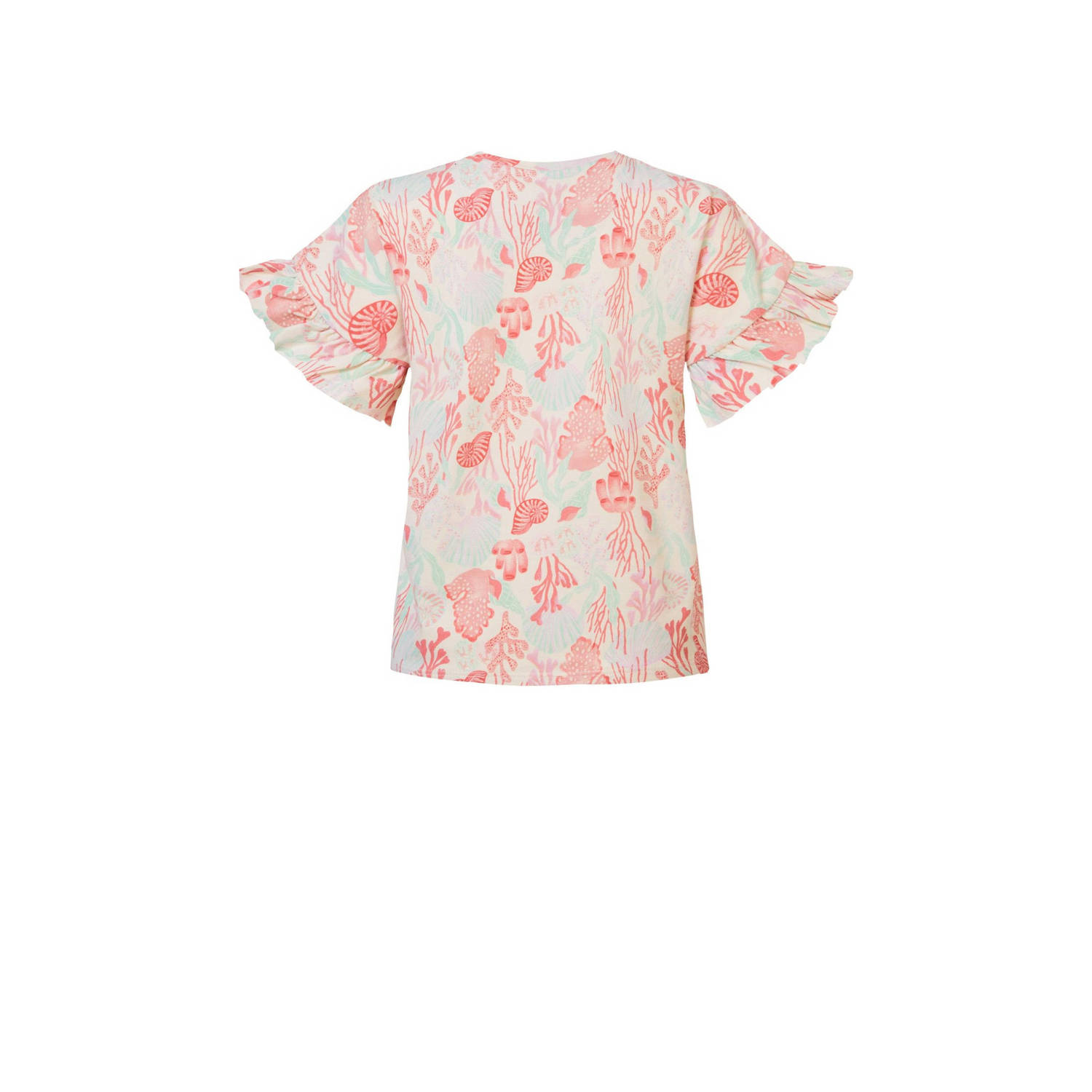 Noppies T-shirt met all over print en ruches roze wit