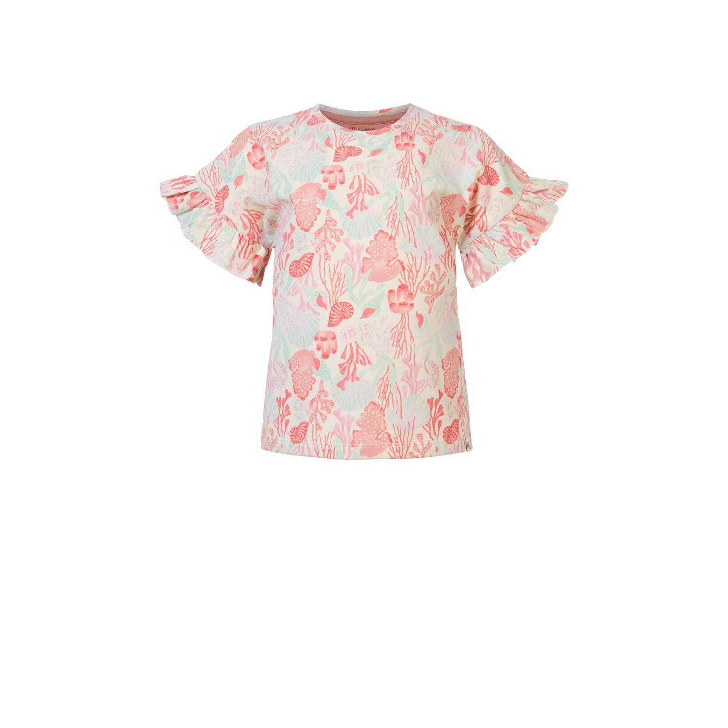 Noppies T-shirt met all over print en ruches roze wit