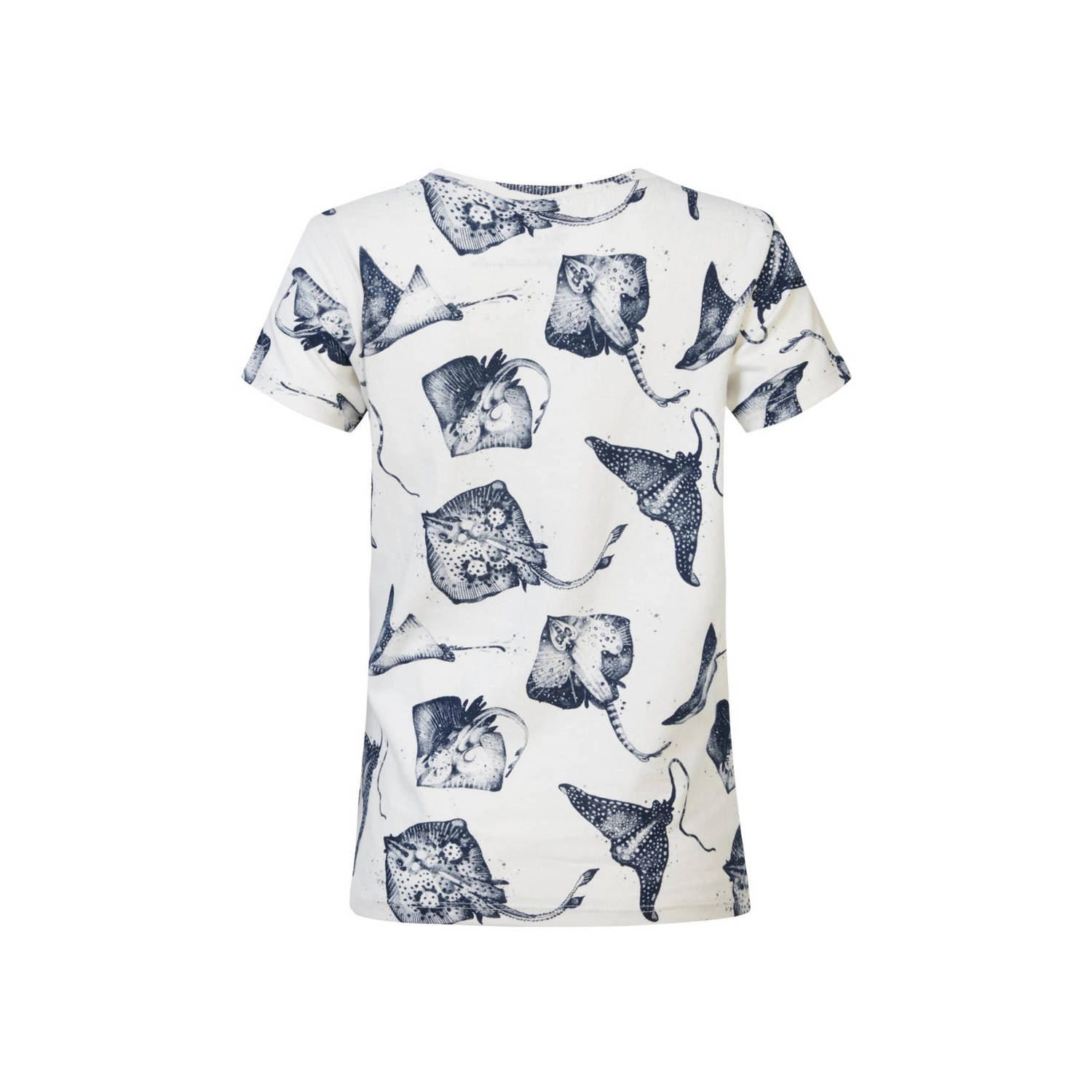 Noppies T-shirt met all over print wit blauw