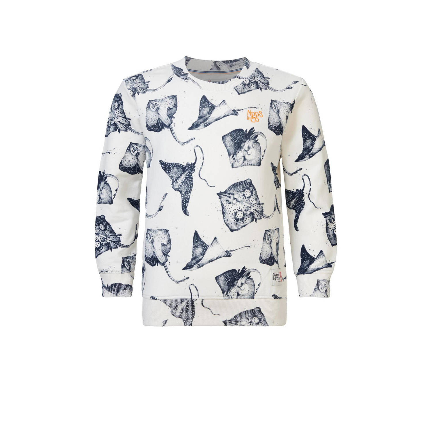 Noppies sweater met all over print wit blauw