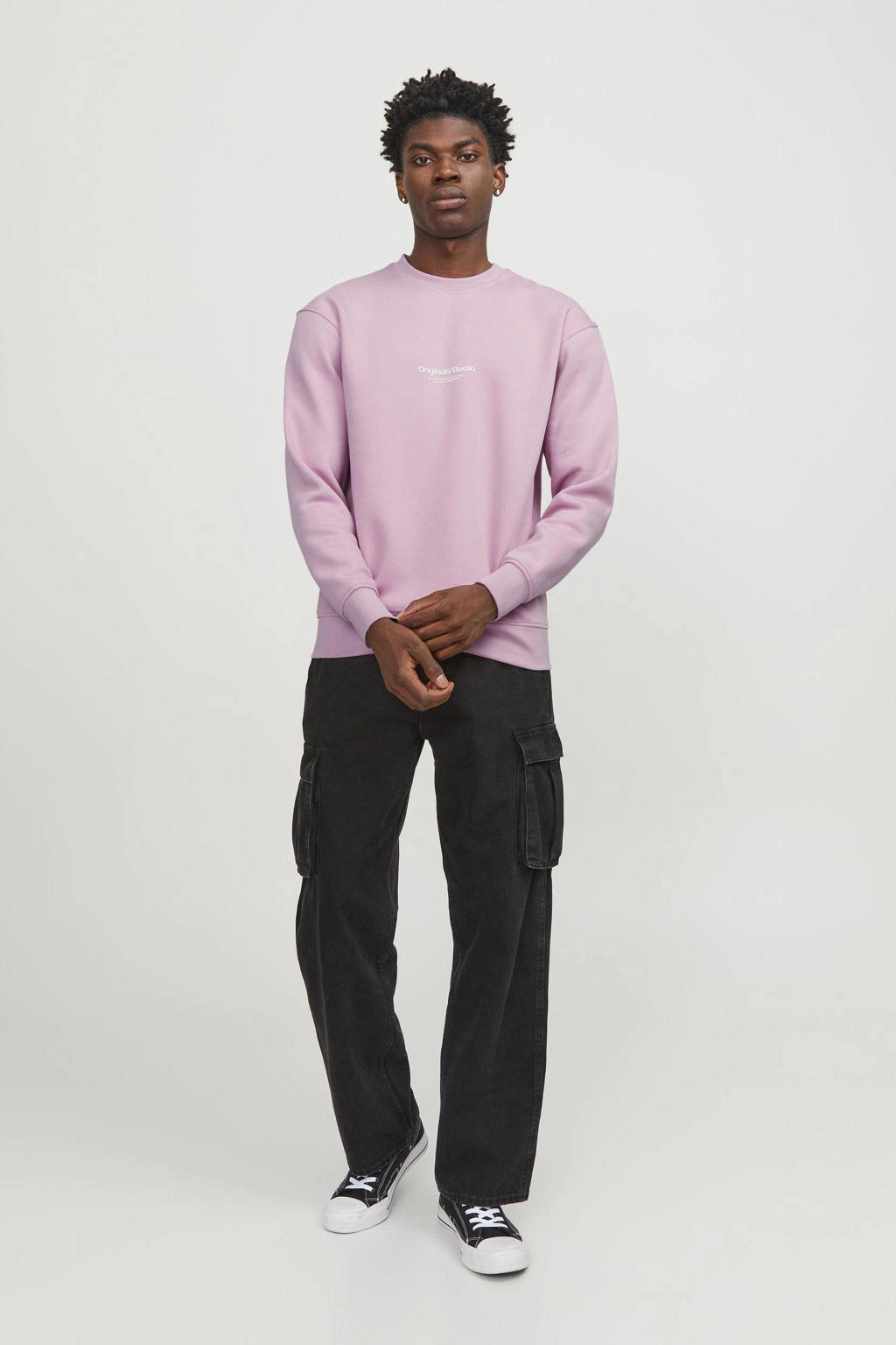 JACK & JONES ORIGINALS sweater JORVESTERBRO met printopdruk pink nectar