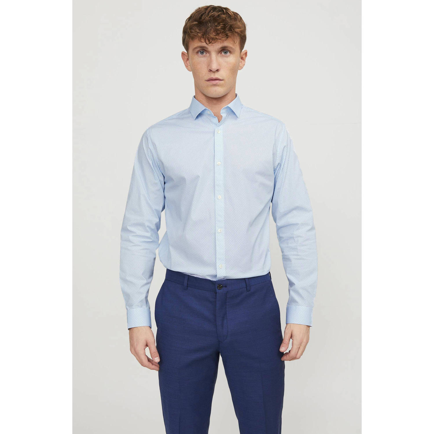 JACK & JONES PREMIUM slim fit overhemd JPRBLABLACKPOOL met katoen lichtblauw