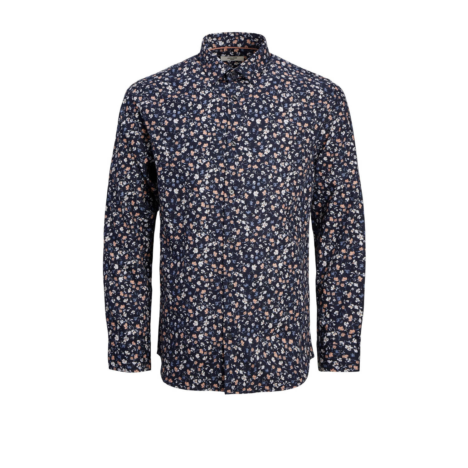 JACK & JONES PREMIUM regular fit overhemd JPRBLANORDIC met all over print donkerblauw