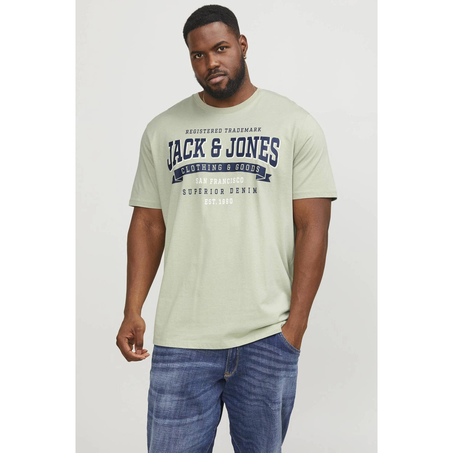 JACK & JONES PLUS SIZE regular fit T-shirt JJELOGO TEE Plus Size met printopdruk groen