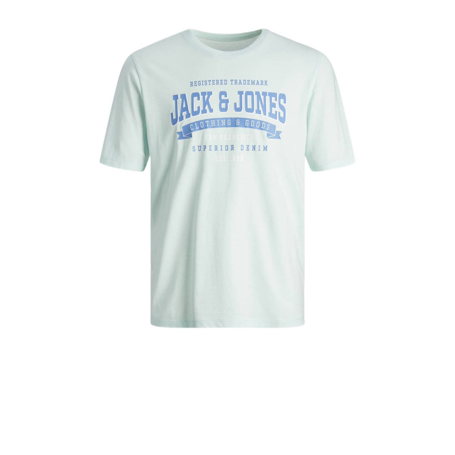 JACK & JONES PLUS SIZE regular fit T-shirt JJELOGO Plus Size van biologisch katoen soothing sea
