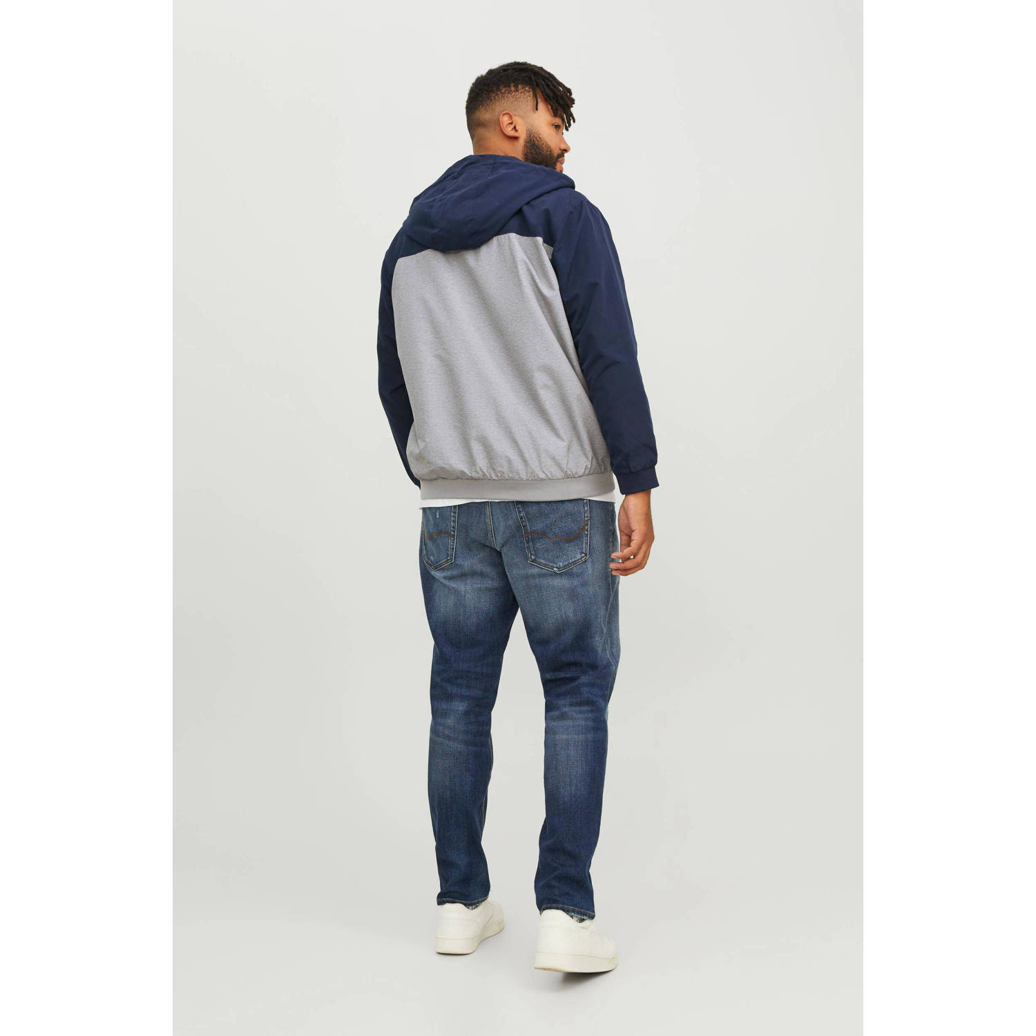 JACK & JONES PLUS SIZE bomberjack Plus Size met logo blauw wit grijs