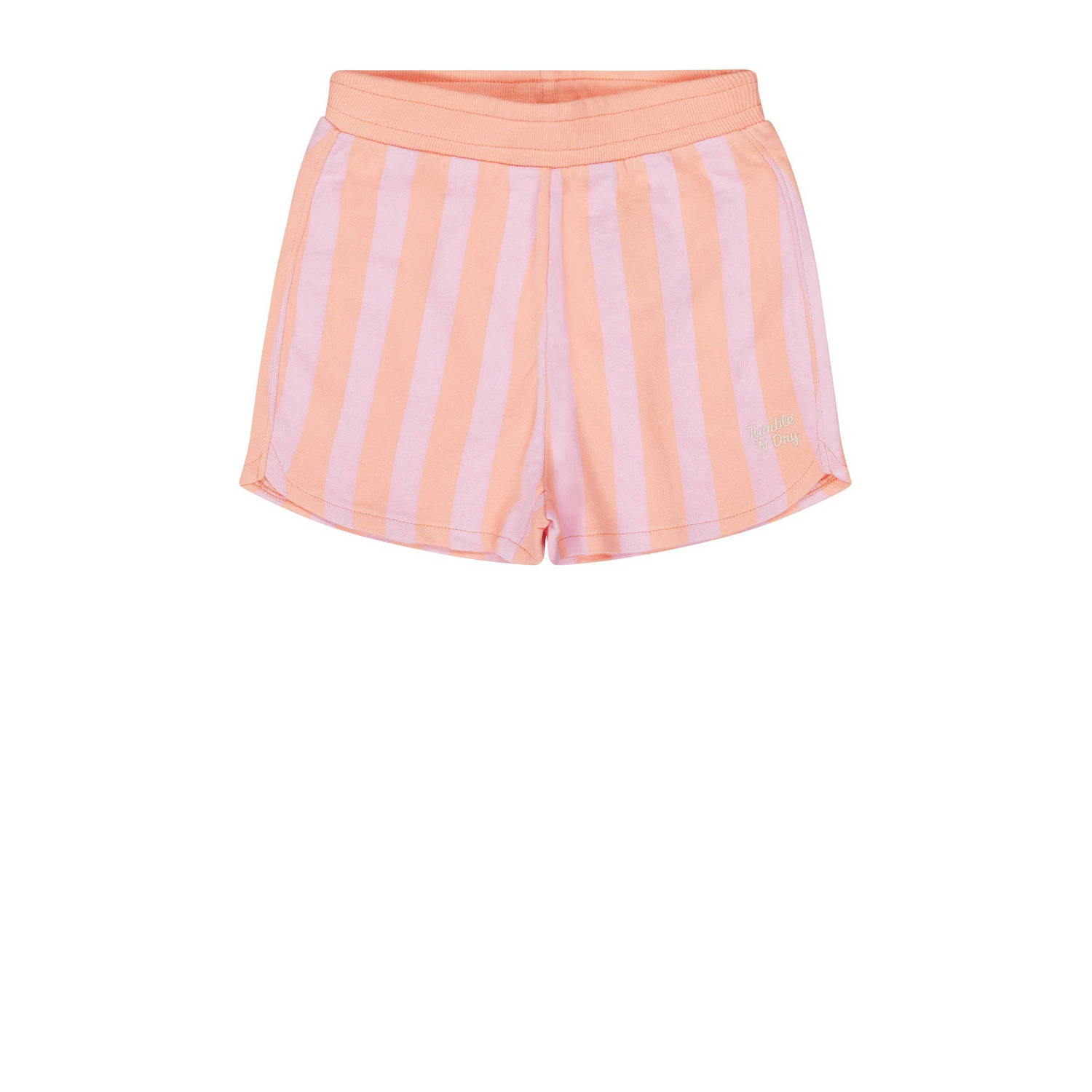 Tumble 'n Dry gestreepte sweatshort Sunnyville apricot lichtroze Oranje Meisjes Biologisch katoen 128