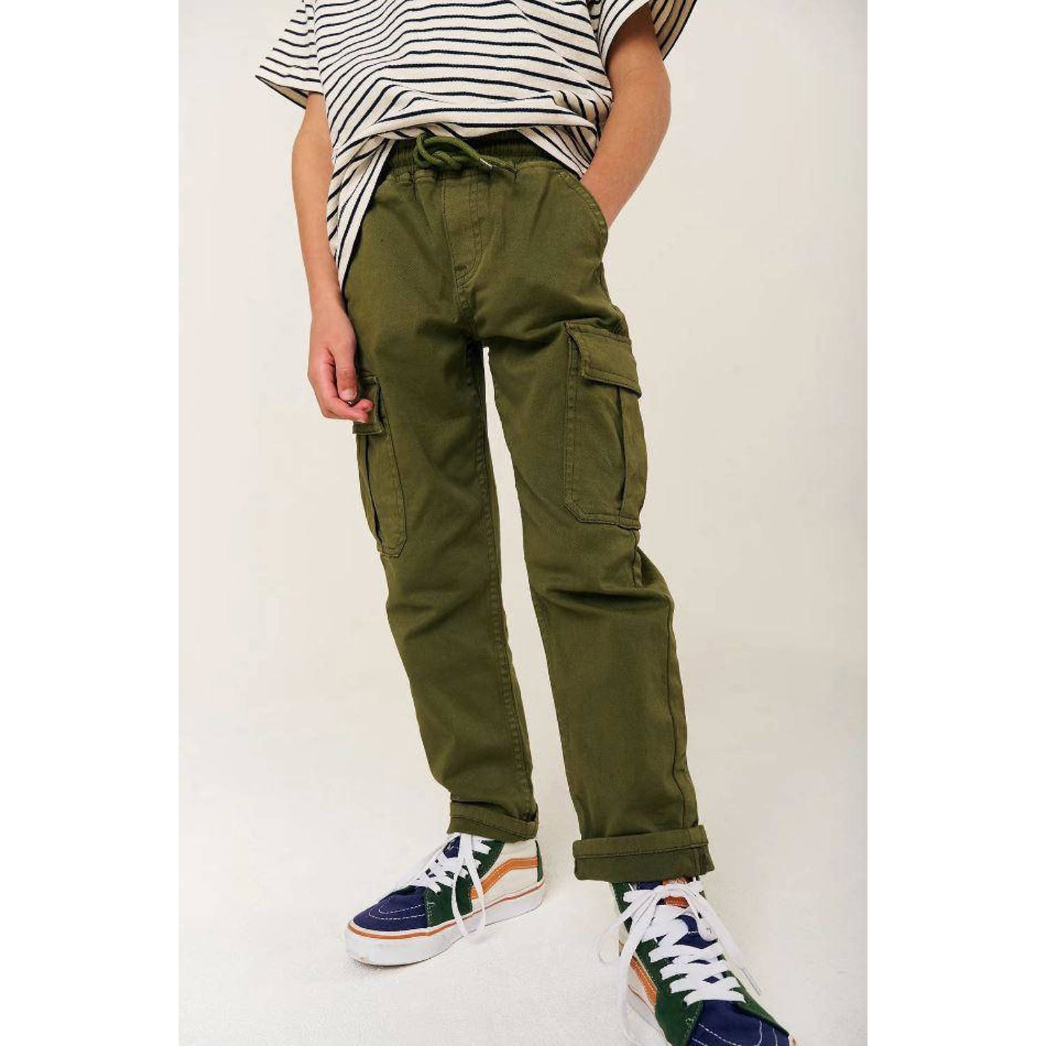 Tumble 'n Dry tapered fit cargobroek Jayh mosgroen Jongens Stretchkatoen 104