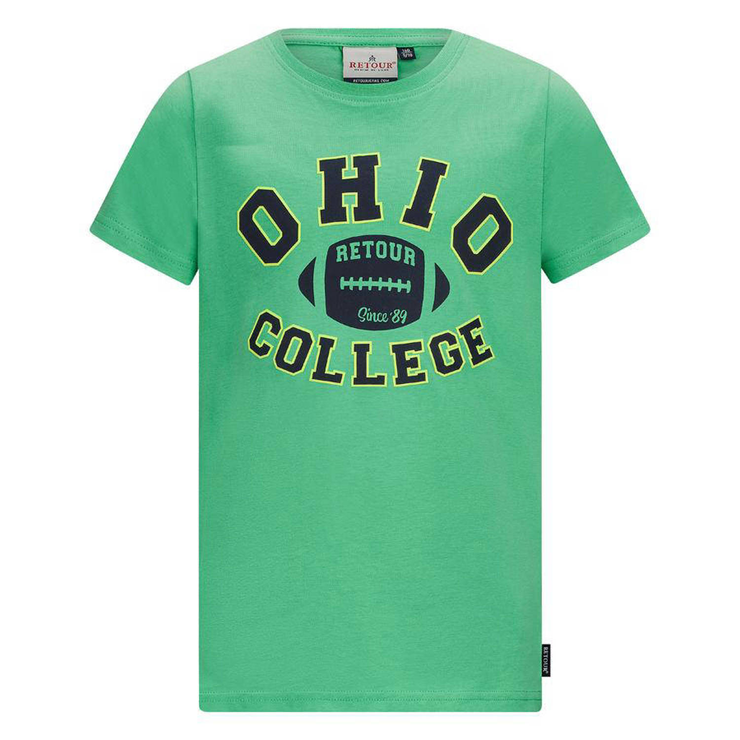 Retour Jeans T-shirt Victor met printopdruk frisgroen Jongens Katoen Ronde hals 134 140