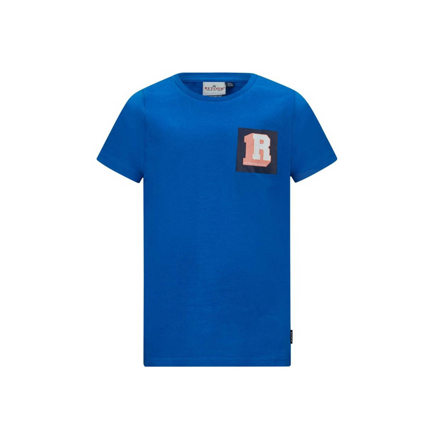 Retour Jeans T-shirt Orlando met printopdruk felblauw Jongens Katoen Ronde hals 158 164