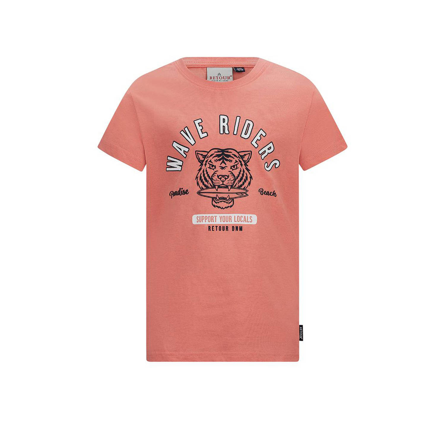 Retour Jeans T-shirt Raoul met printopdruk koraal Oranje Jongens Katoen Ronde hals 122 128