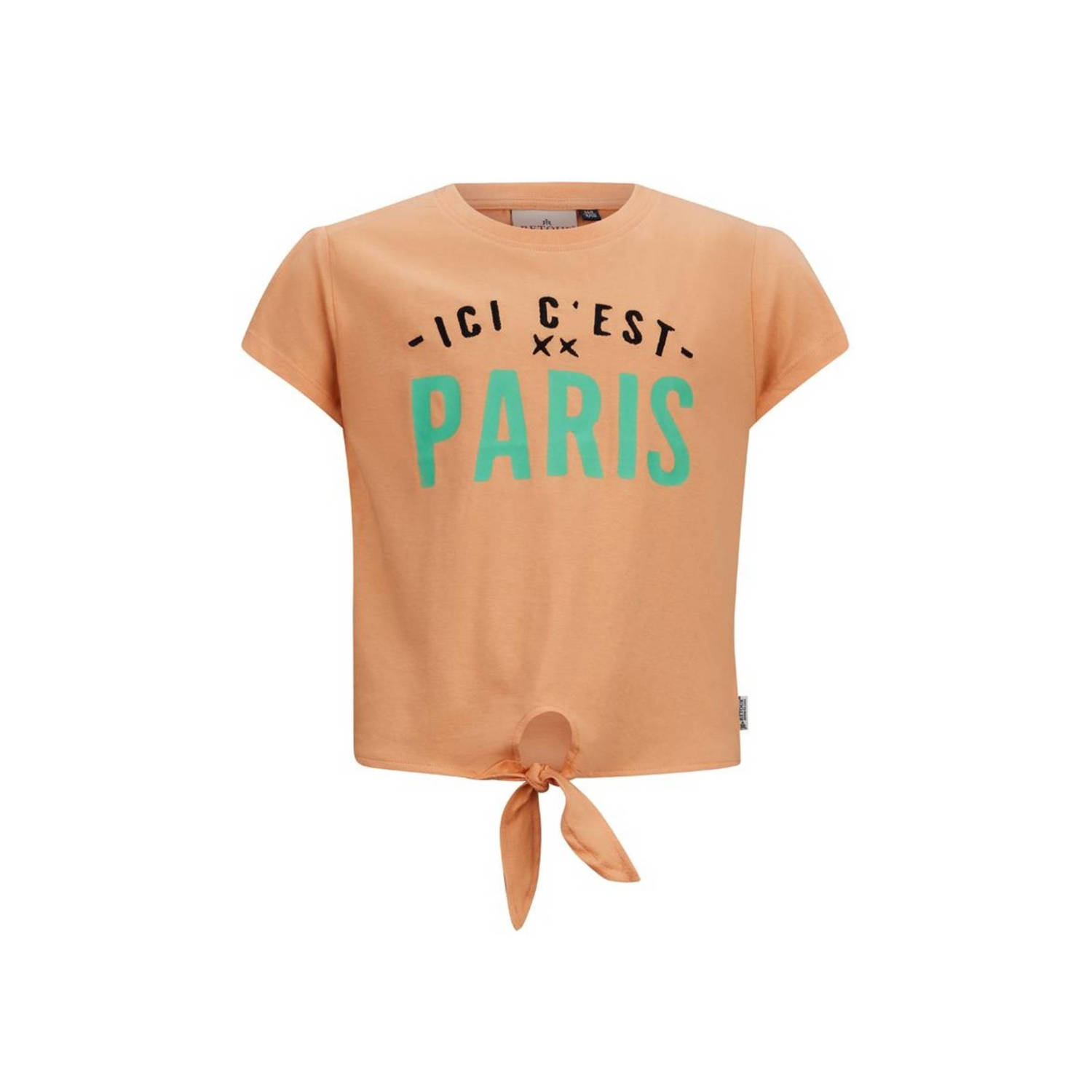 Retour Jeans T-shirt Nice met tekst zachtoranje Meisjes Katoen Ronde hals 122 128