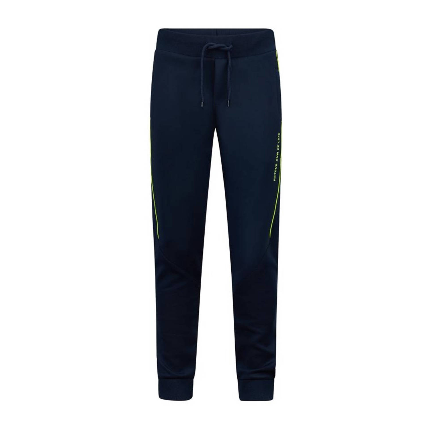 Retour Jeans joggingbroek Frederik met zijstreep donkerblauw felgeel Jongens Polyester 158 164