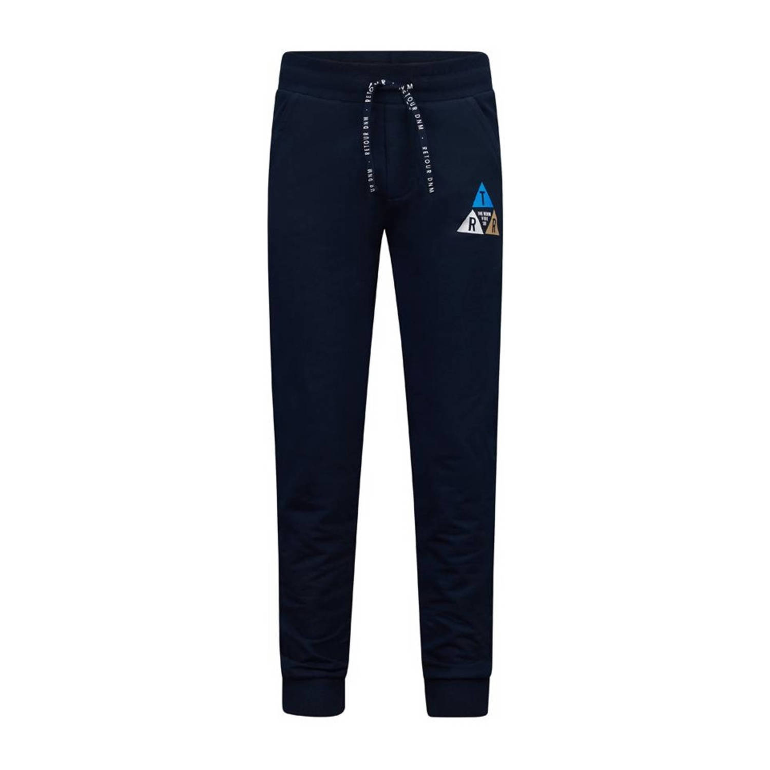 Retour Jeans slim fit joggingbroek Irwan met printopdruk donkerblauw