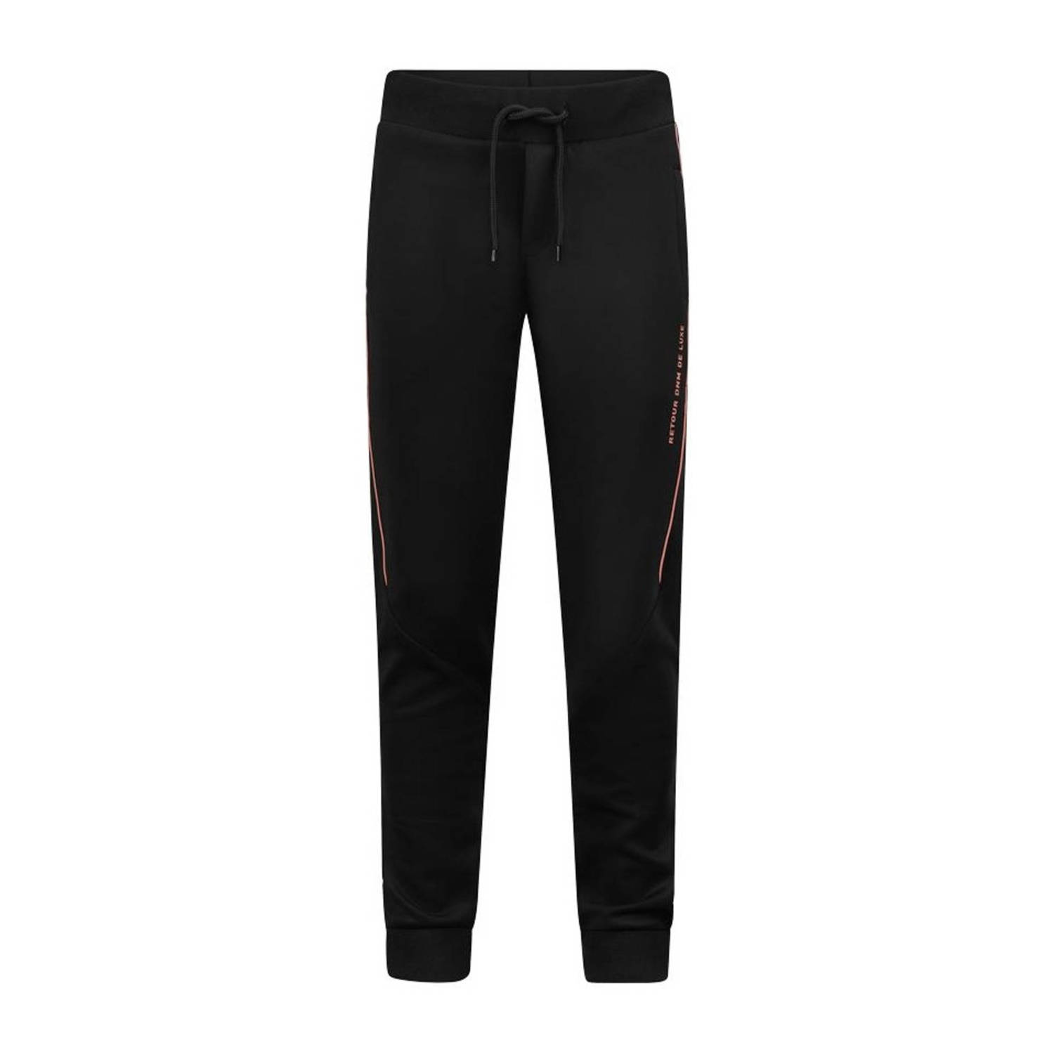 Retour Jeans slim fit joggingbroek Frederik met zijstreep zwart Jongens Polyester 134 140