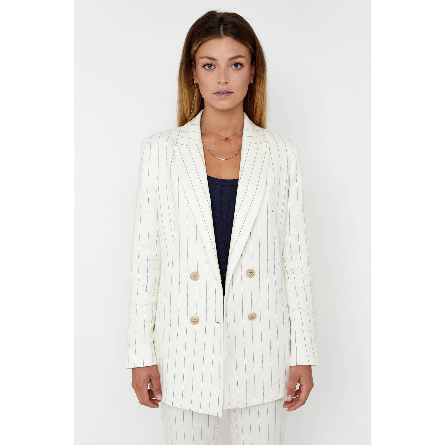 Moscow blazer met krijtstreep ecru