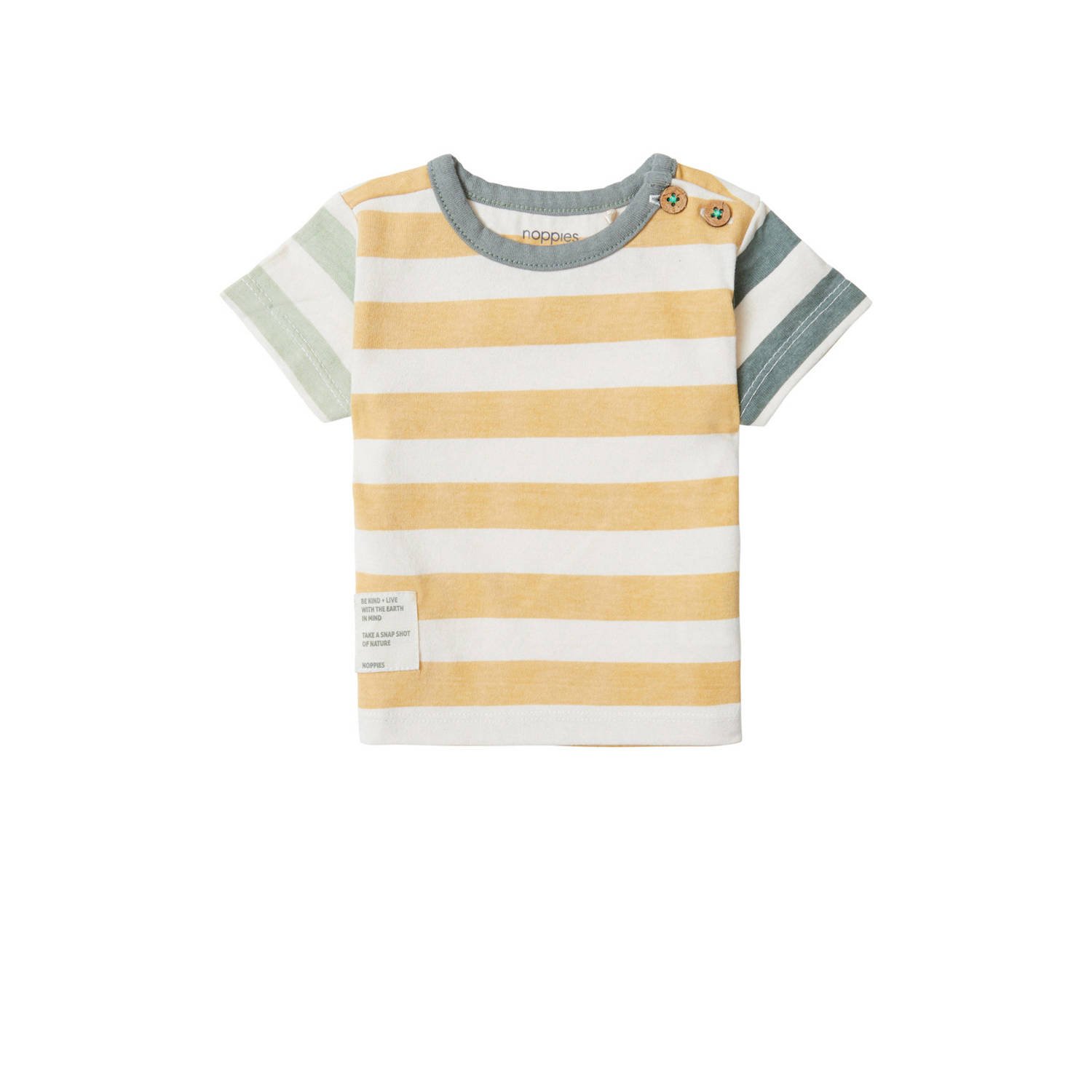 Noppies baby gestreept T-shirt Lake geel Jongens Gerecycled katoen Ronde hals 50