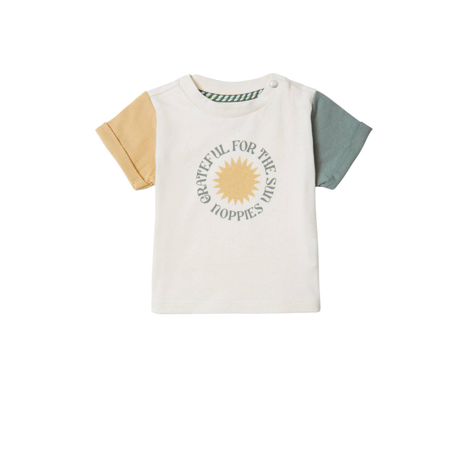 Noppies baby T-shirt Bisbee met printopdruk offwhite groen geel Ecru Jongens Katoen Ronde hals 50