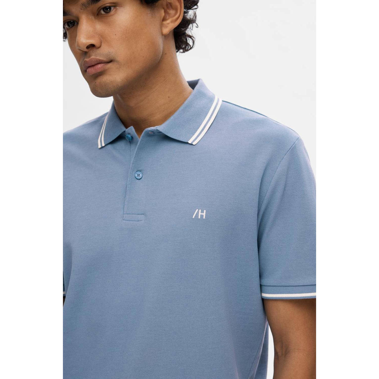 SELECTED HOMME regular fit polo SLHDANTE lichtblauw