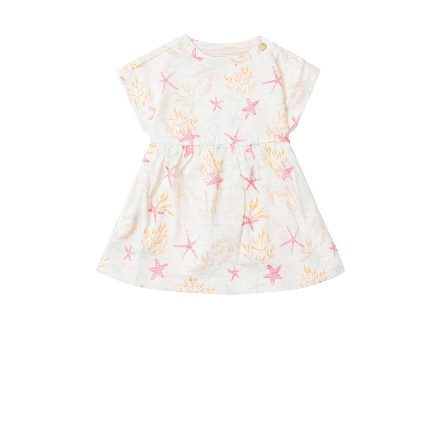 Noppies baby jurk met all over print offwhite roze geel Meisjes Katoen Ronde hals 68