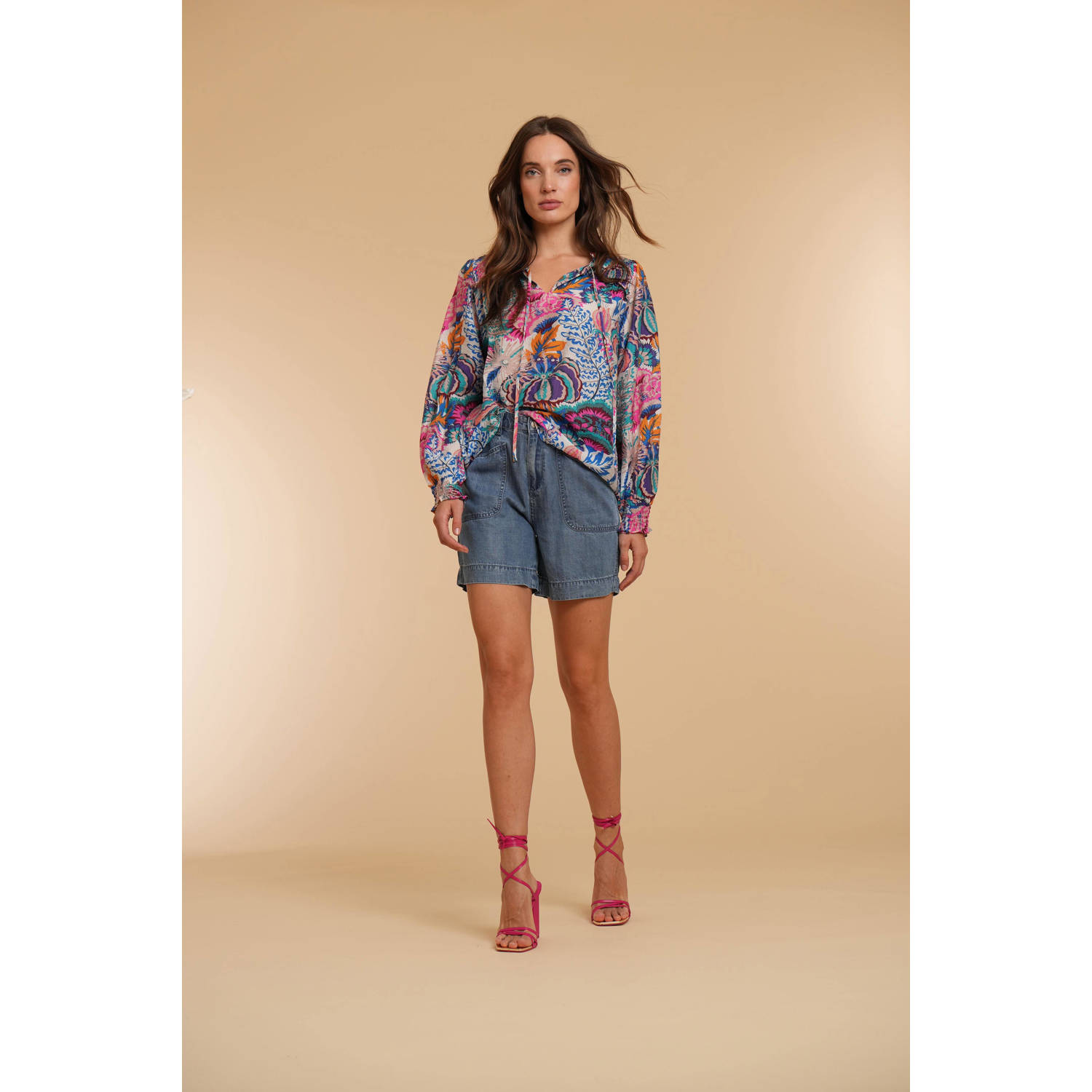 Geisha blousetop met all over print multi