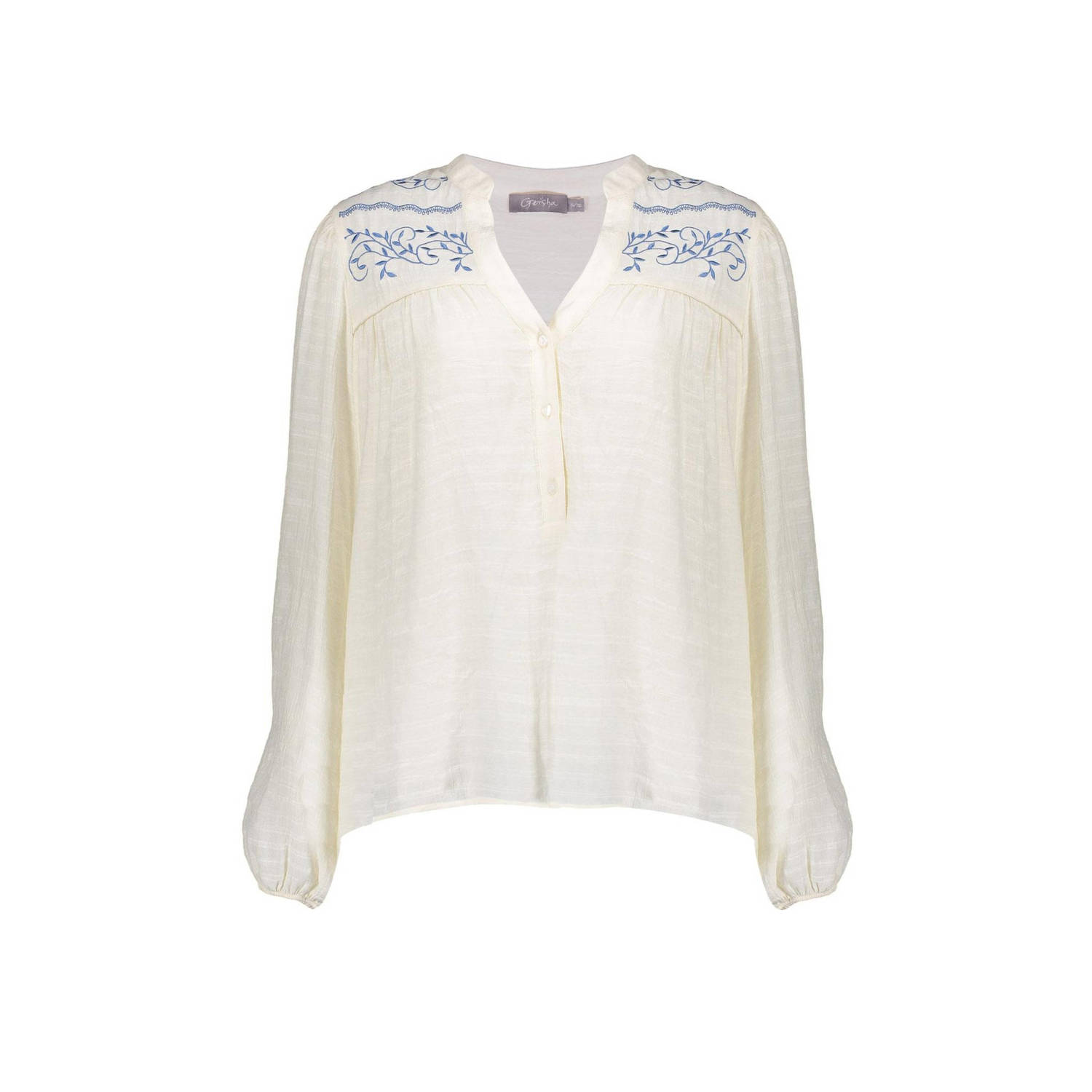 Geisha blouse embroidery at joke 43083-14 10 off-white blue White Heren