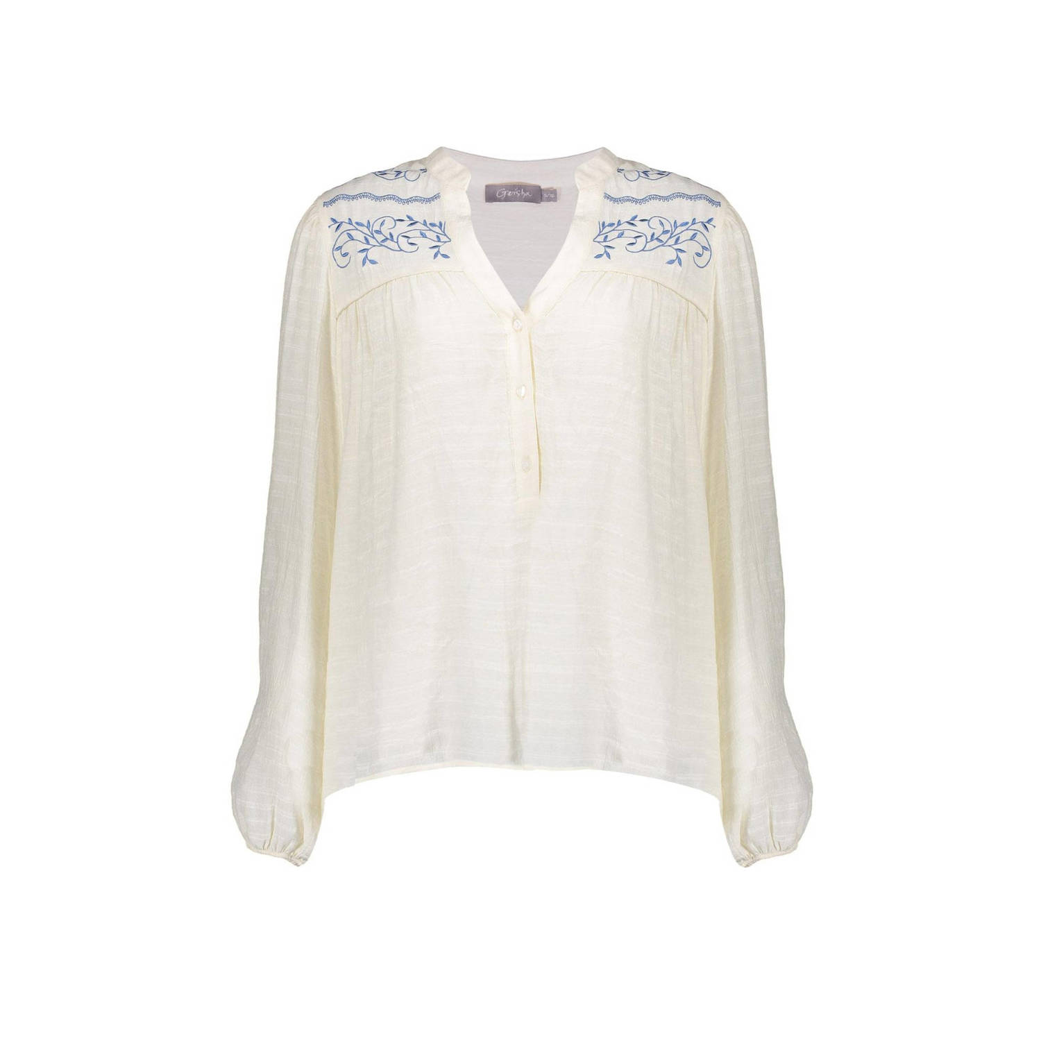 Geisha blouse embroidery at joke 43083-14 10 off-white blue White