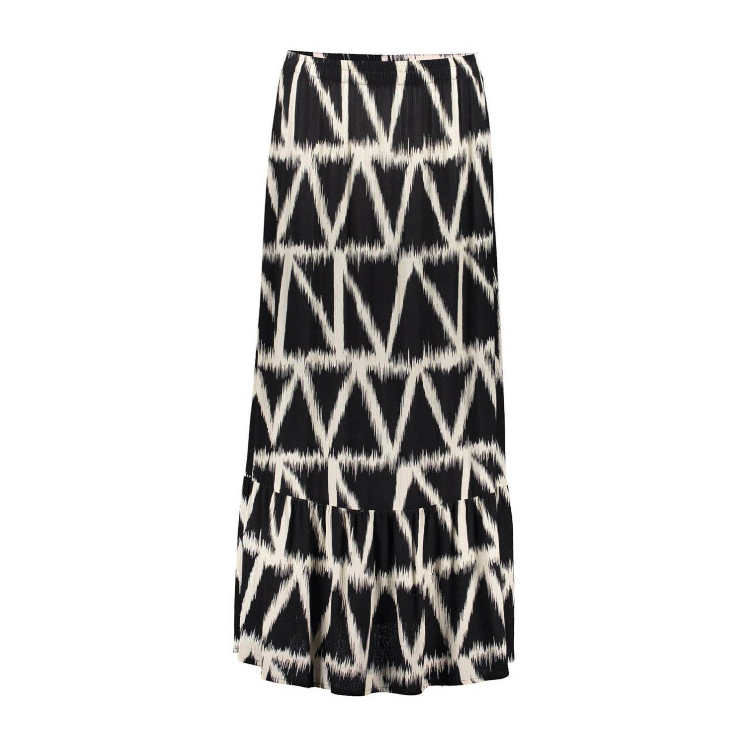 Geisha midi rok met all over print zwart ecru