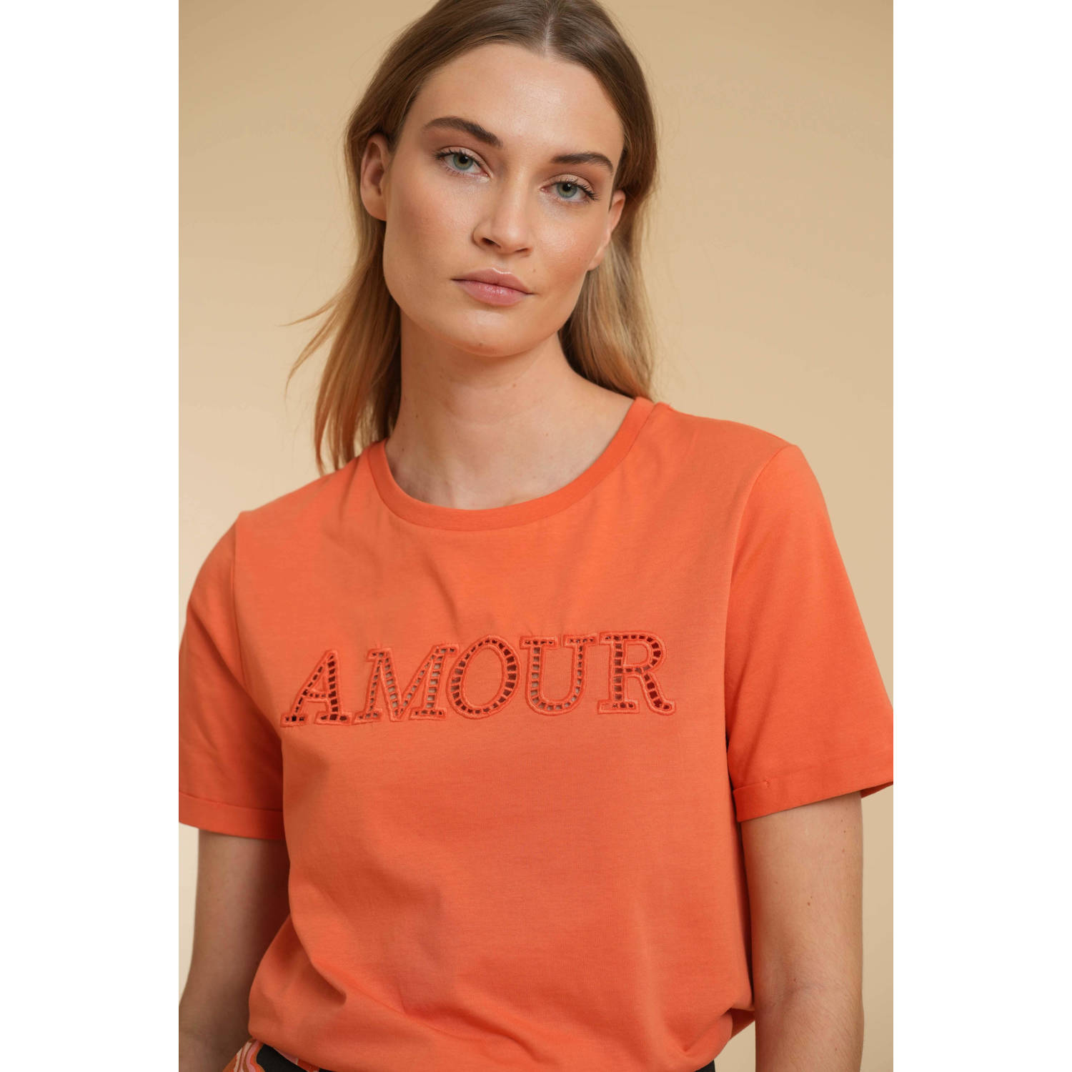 Geisha T-shirt met tekst oranje