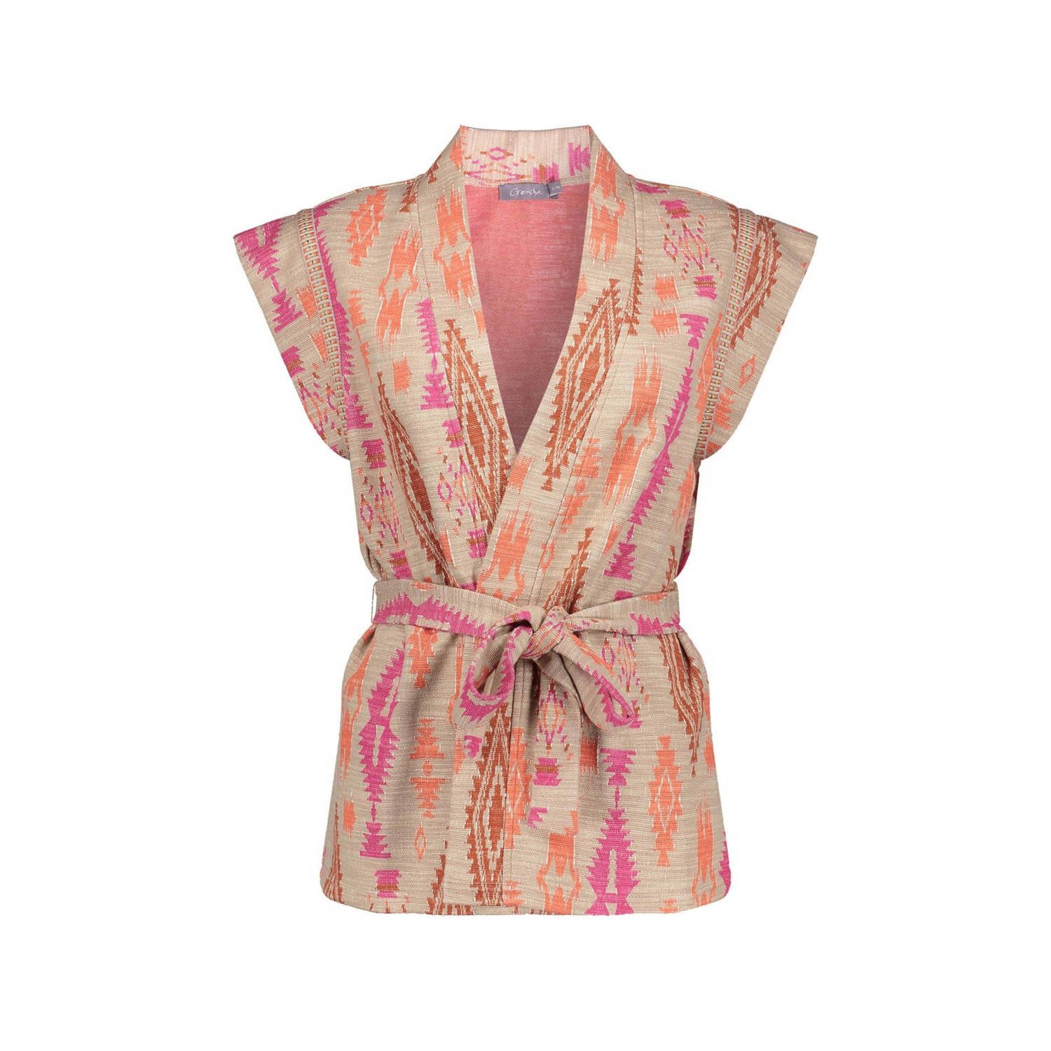 Geisha gilet met all over print roze ecru