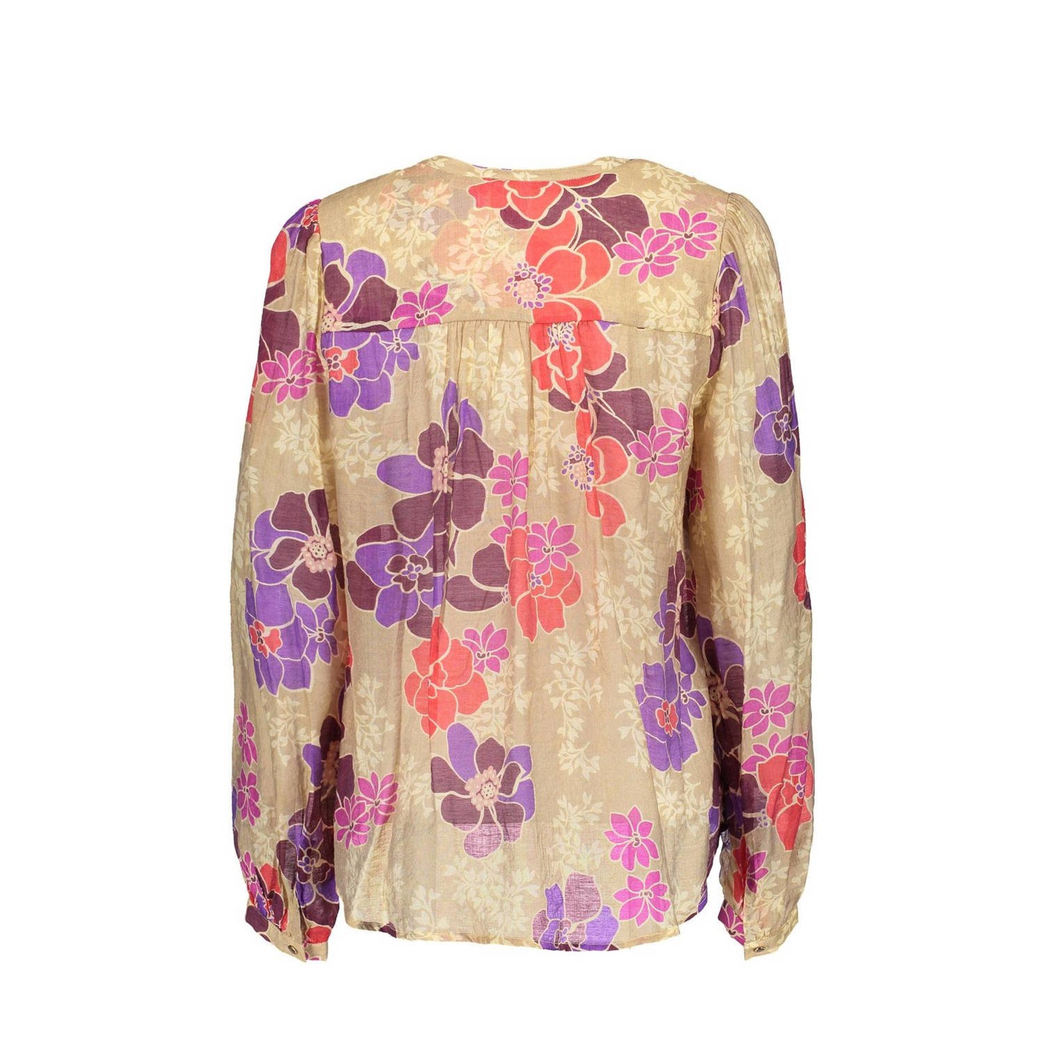 Geisha gebloemde blouse beige paars koraal