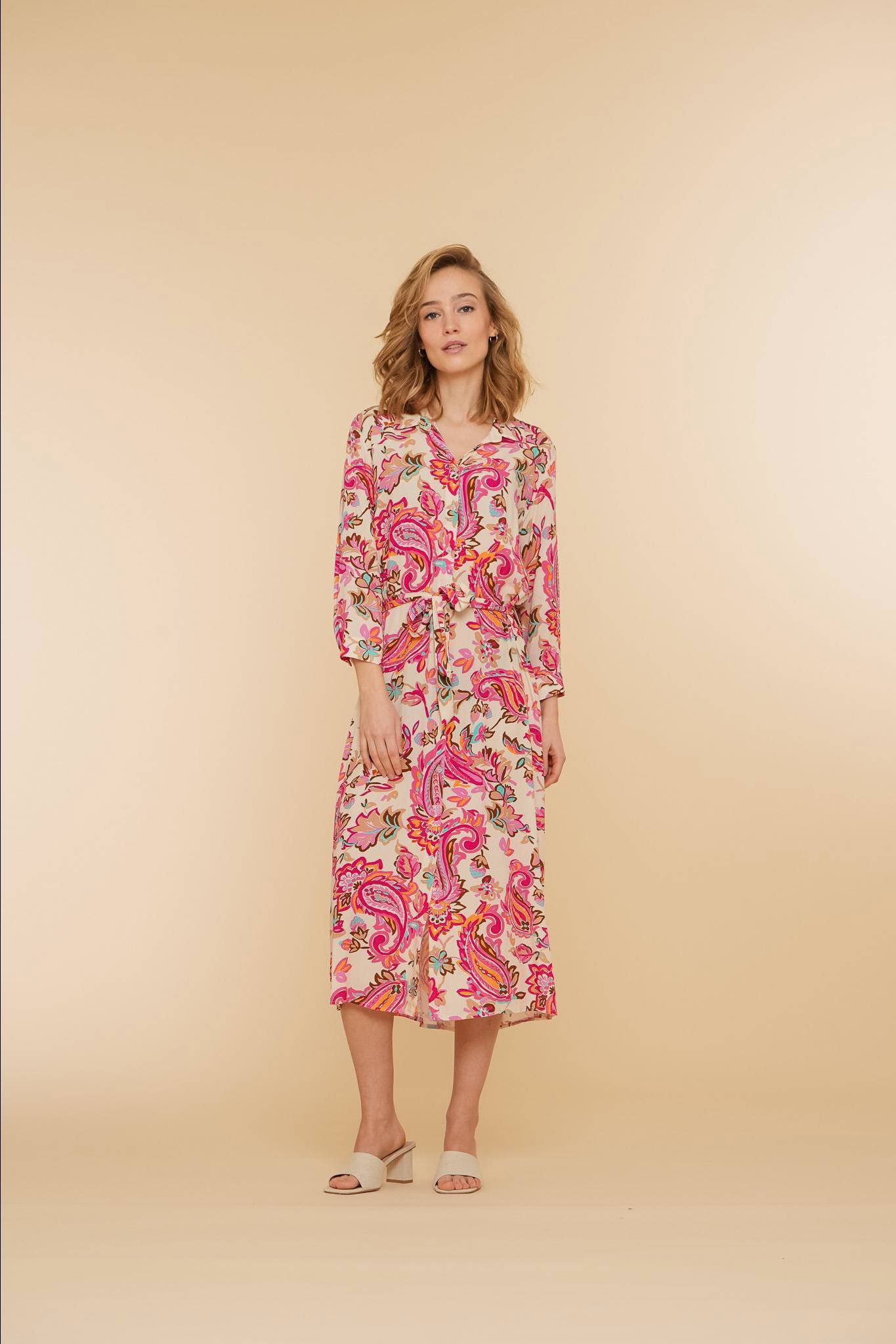 Geisha maxi jurk met all over print roze ecru wehkamp