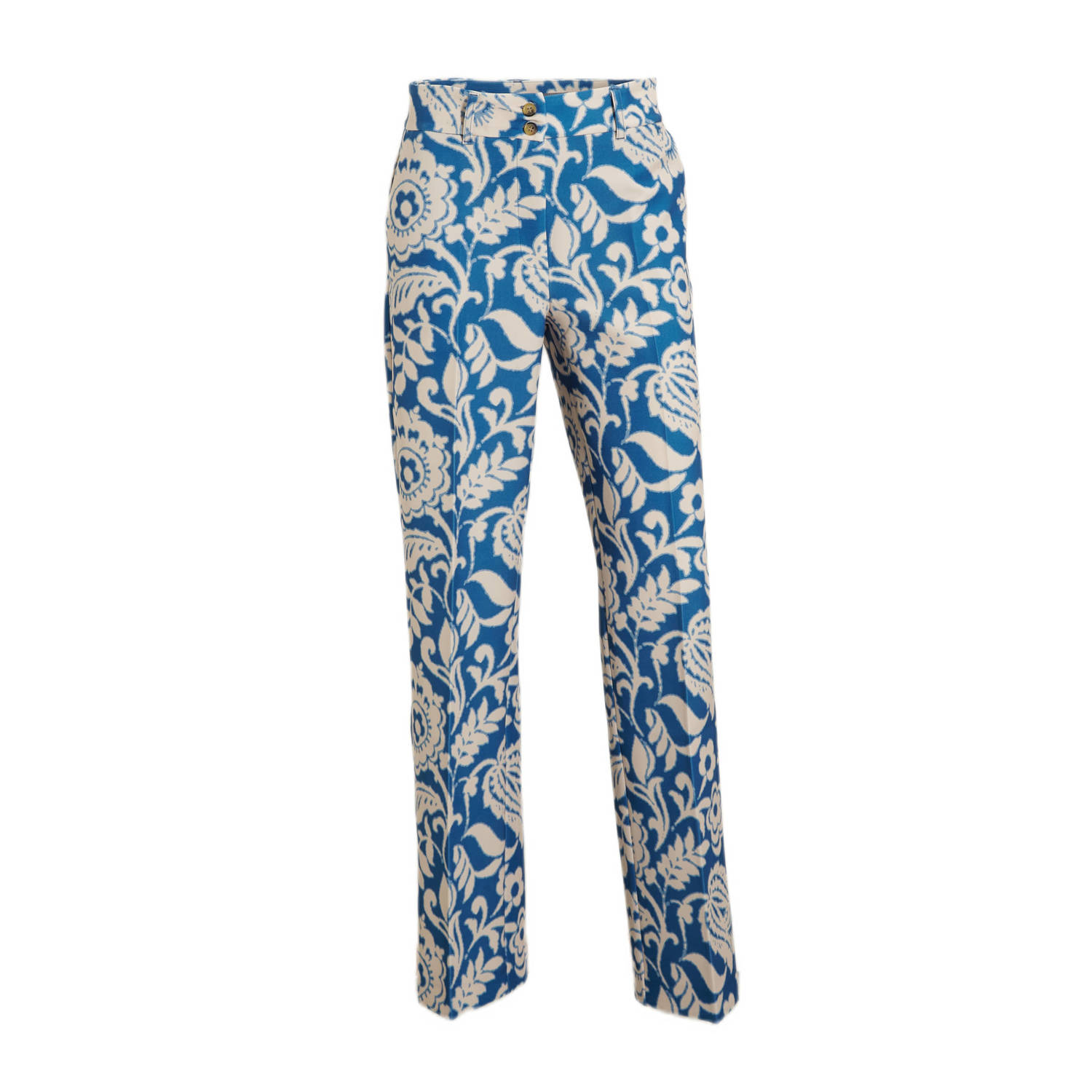 Geisha straight fit pantalon met all over print blauw ecru