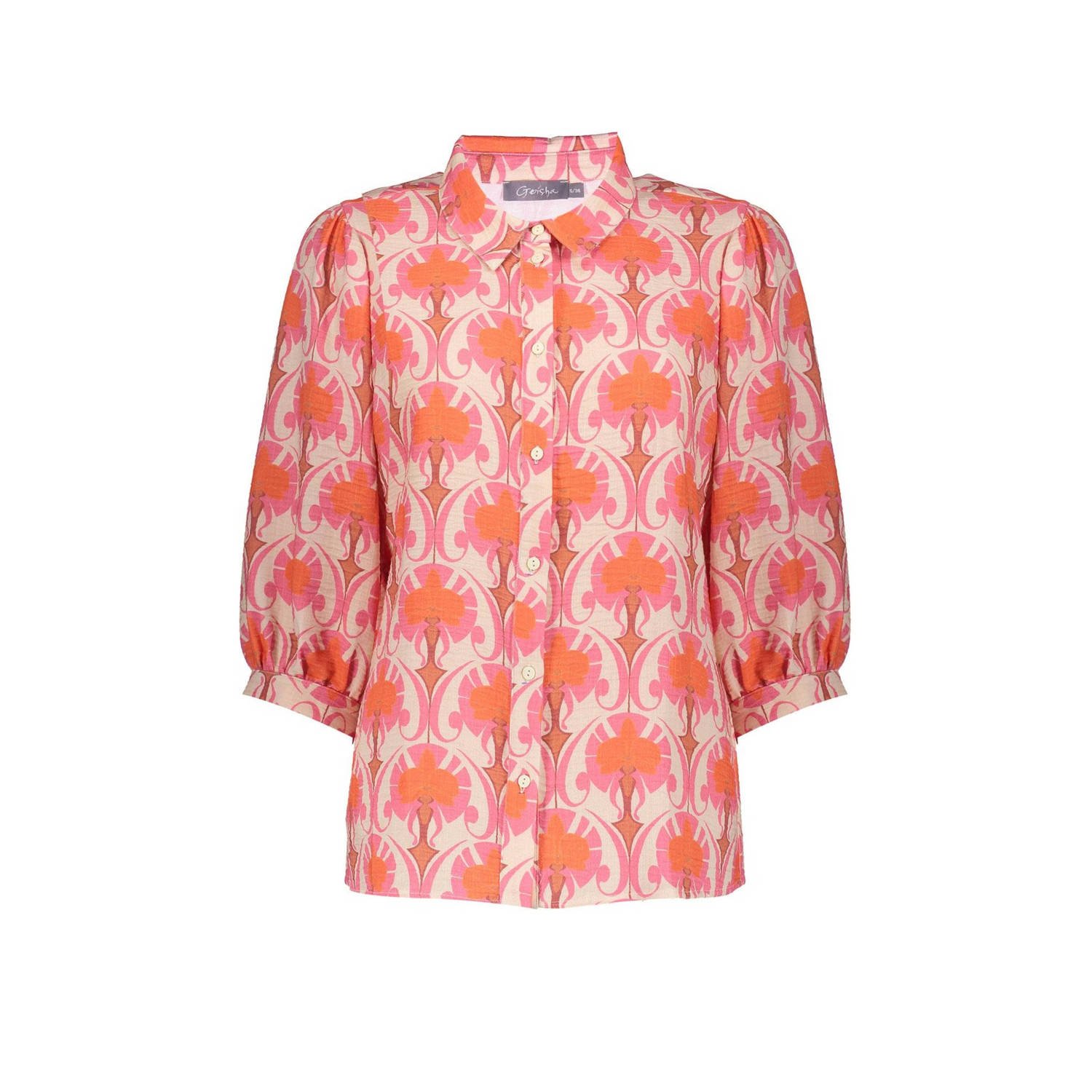 Geisha blouse met all over print roze oranje