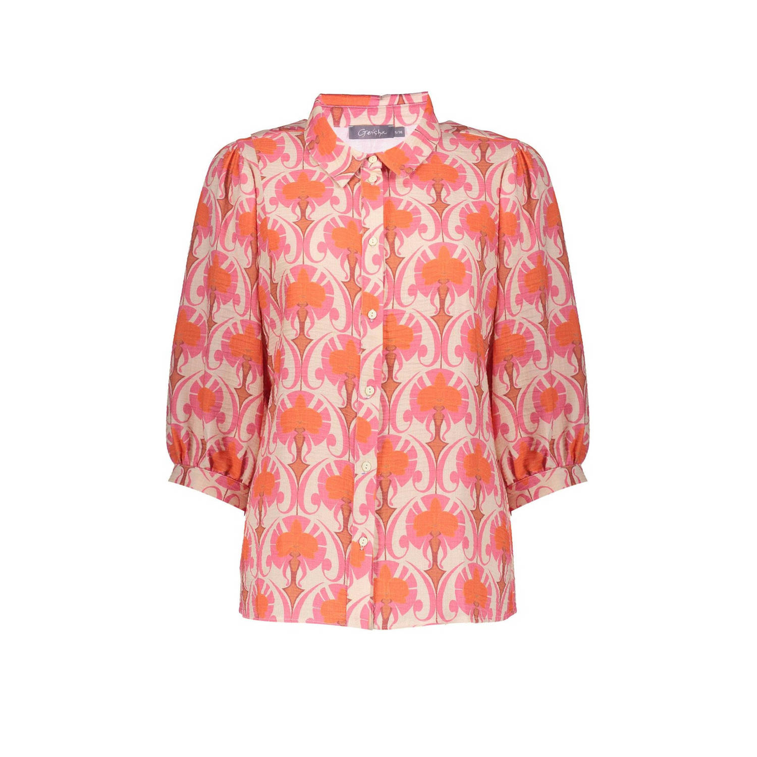 Geisha blouse met all over print roze oranje