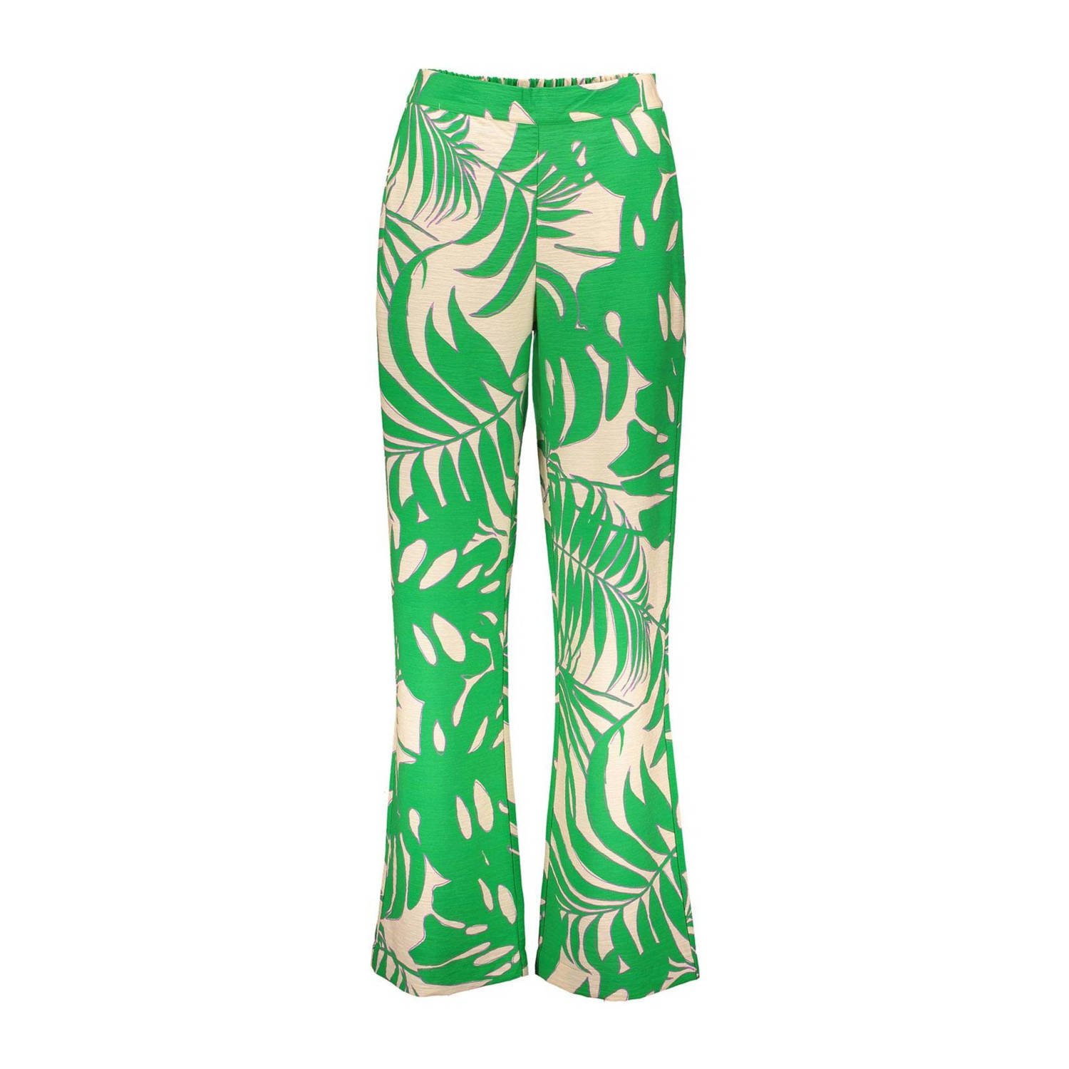 Geisha wide leg pantalon met all over print groen ecru