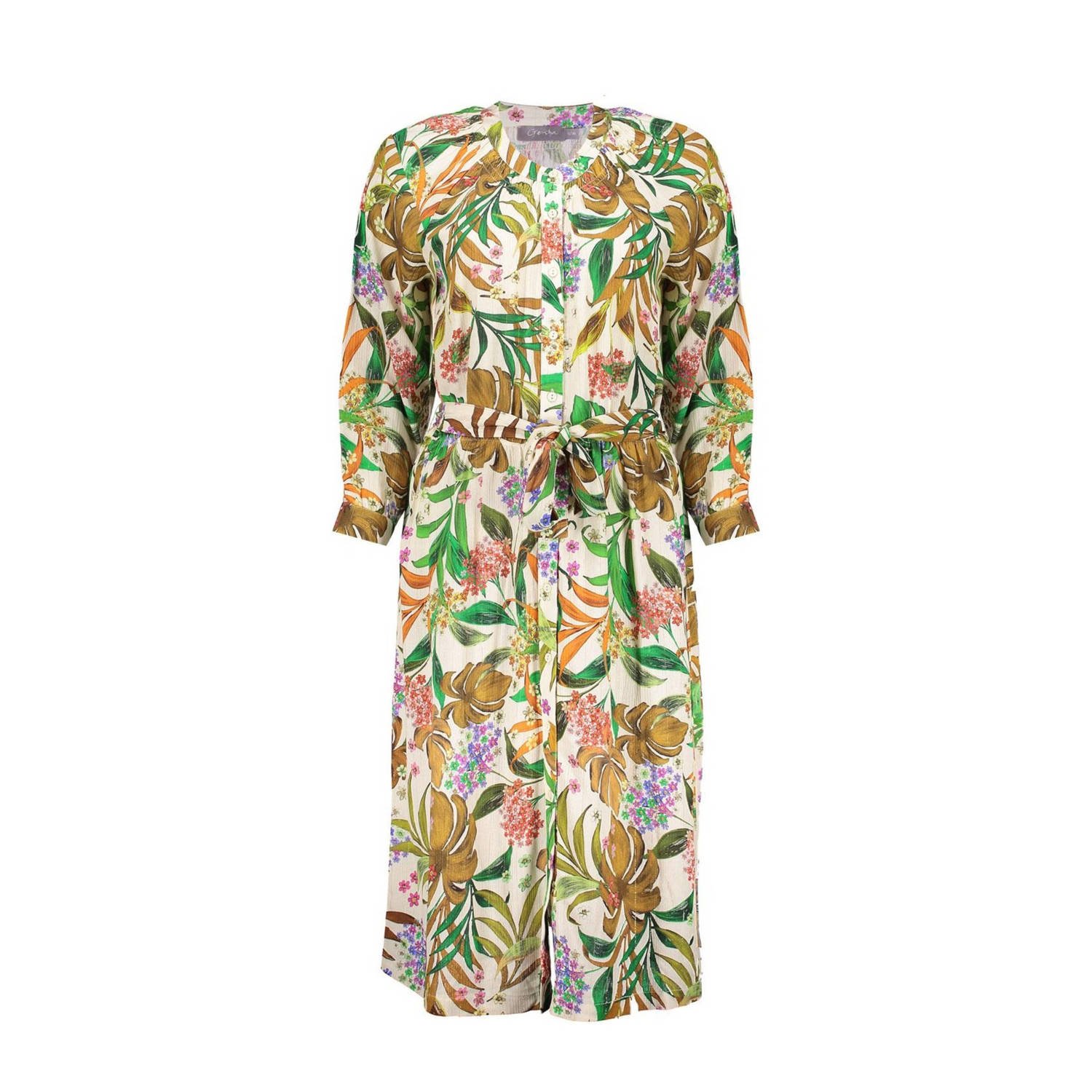 Geisha Elegante Jurk in Off-White Smaragd Roze Multicolor Dames