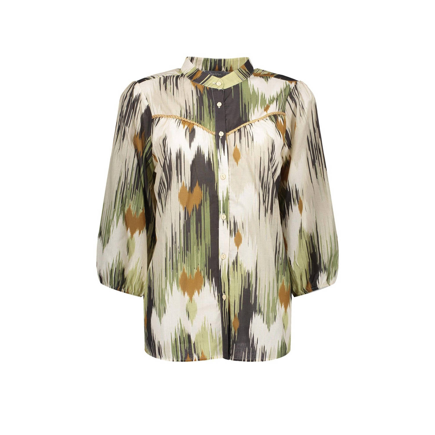 Geisha blouse met all over print groen wit