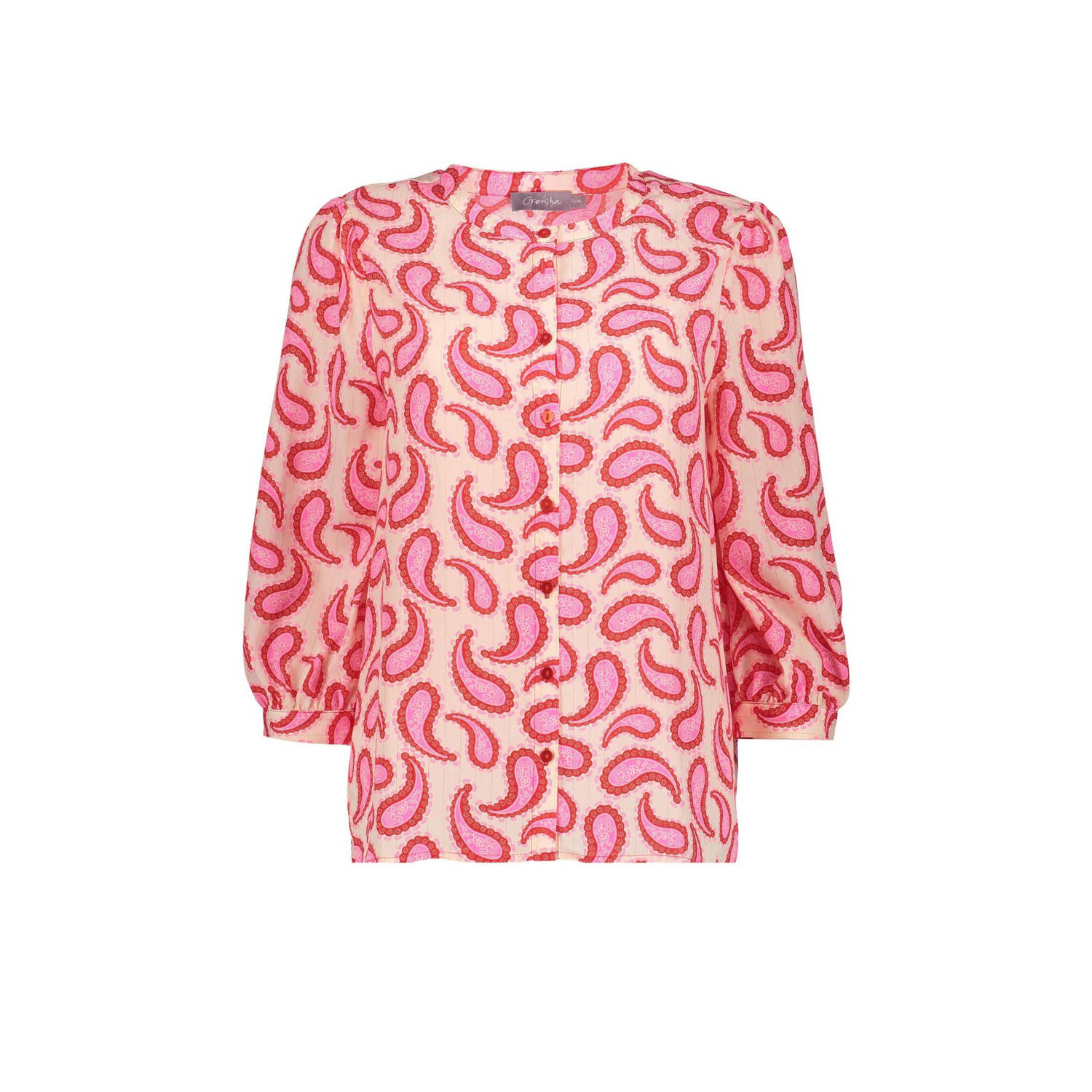 Geisha blouse met all over print roze ecru rood