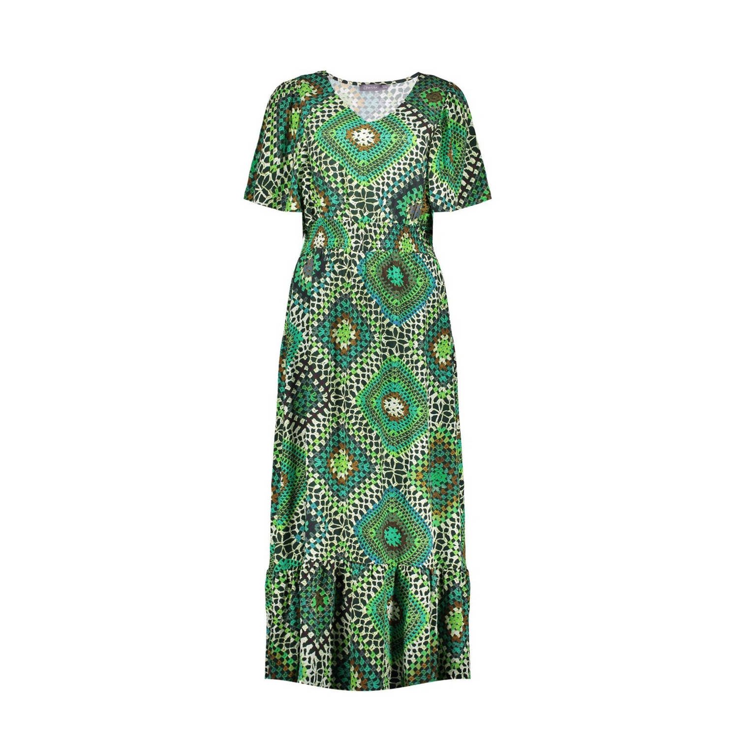 Geisha maxi jurk met all over print groen