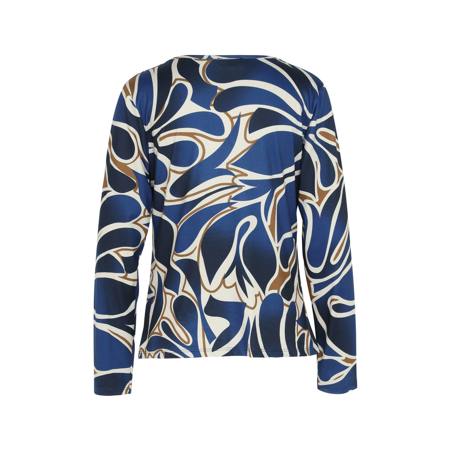 Cassis jersey top met all over print blauw ecru camel