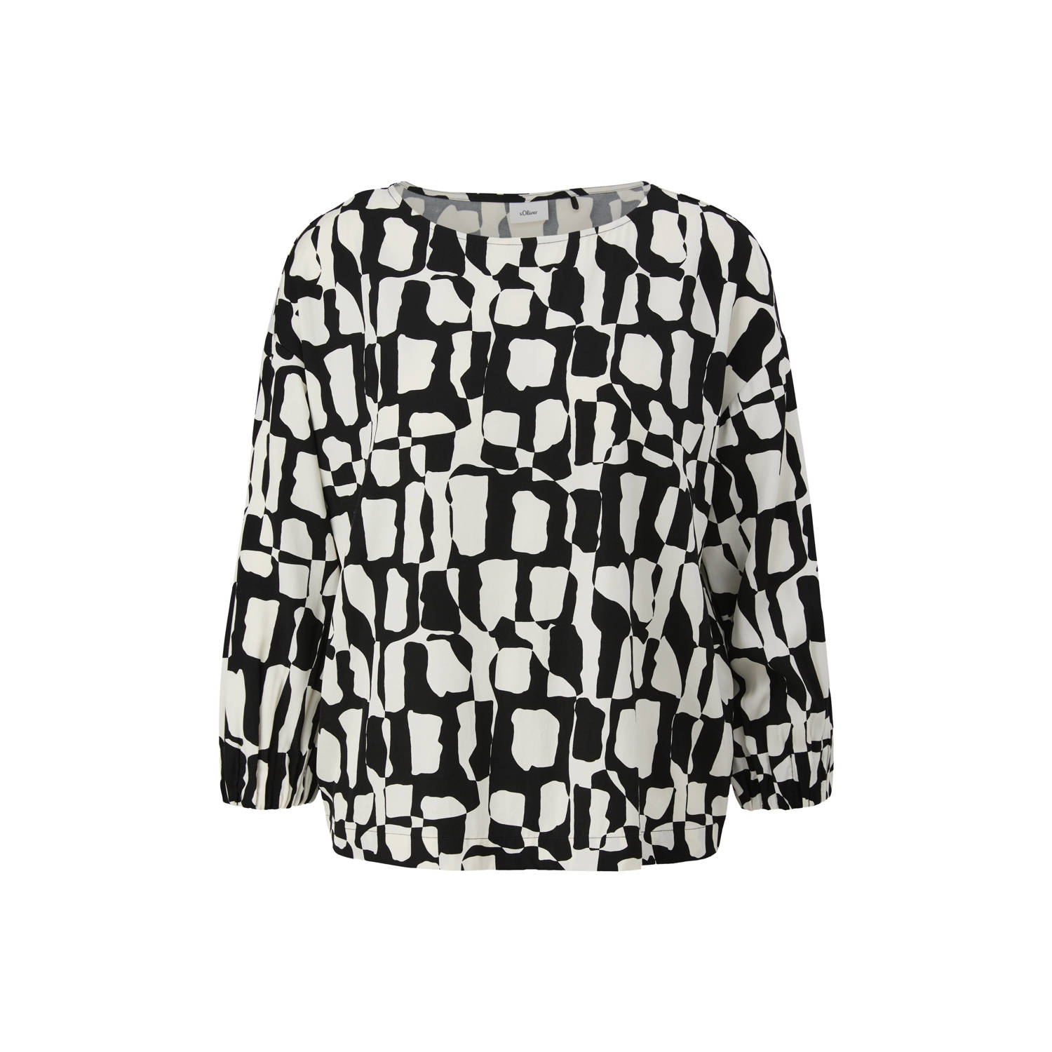 s.Oliver BLACK LABEL blousetop met grafische print ecru zwart