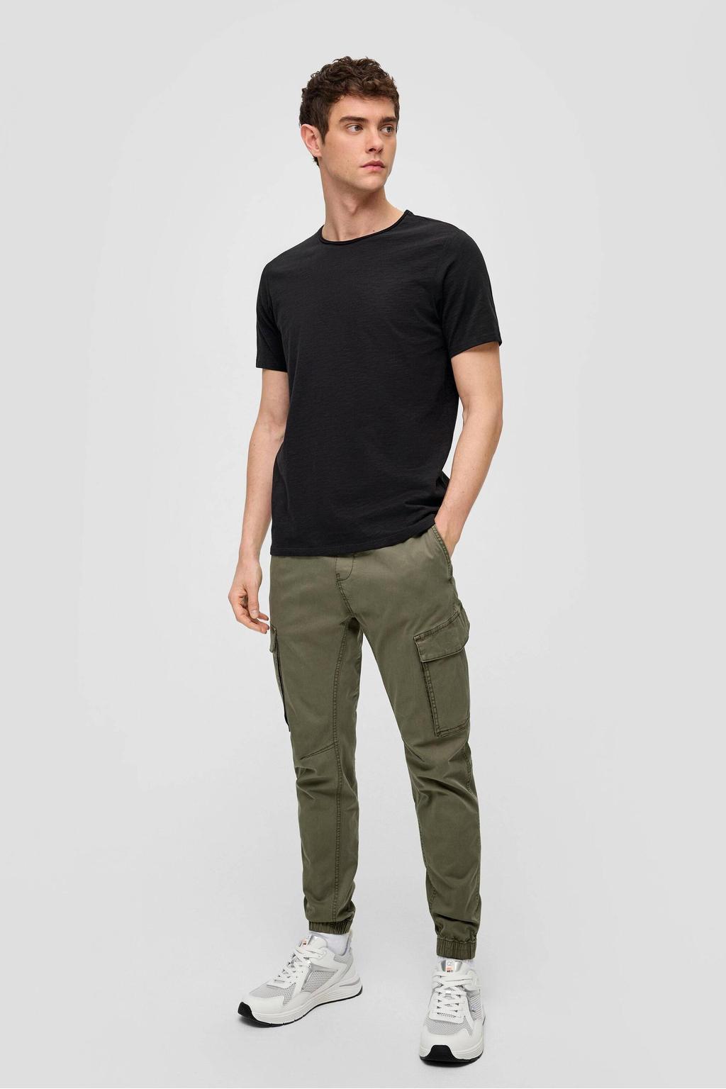 Zwarte heren QS regular fit T-shirt van katoen met effen, korte mouwen en ronde hals