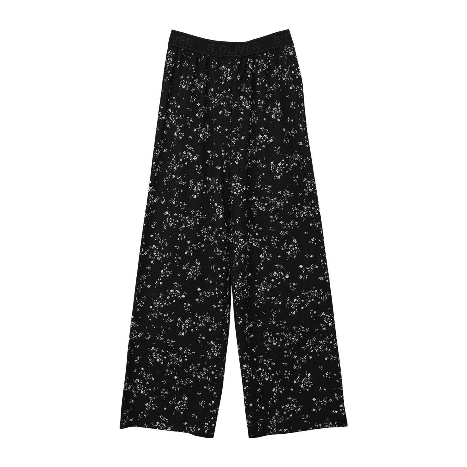 S.Oliver loose fit broek met all over print zwart wit Meisjes Polyester 134 140
